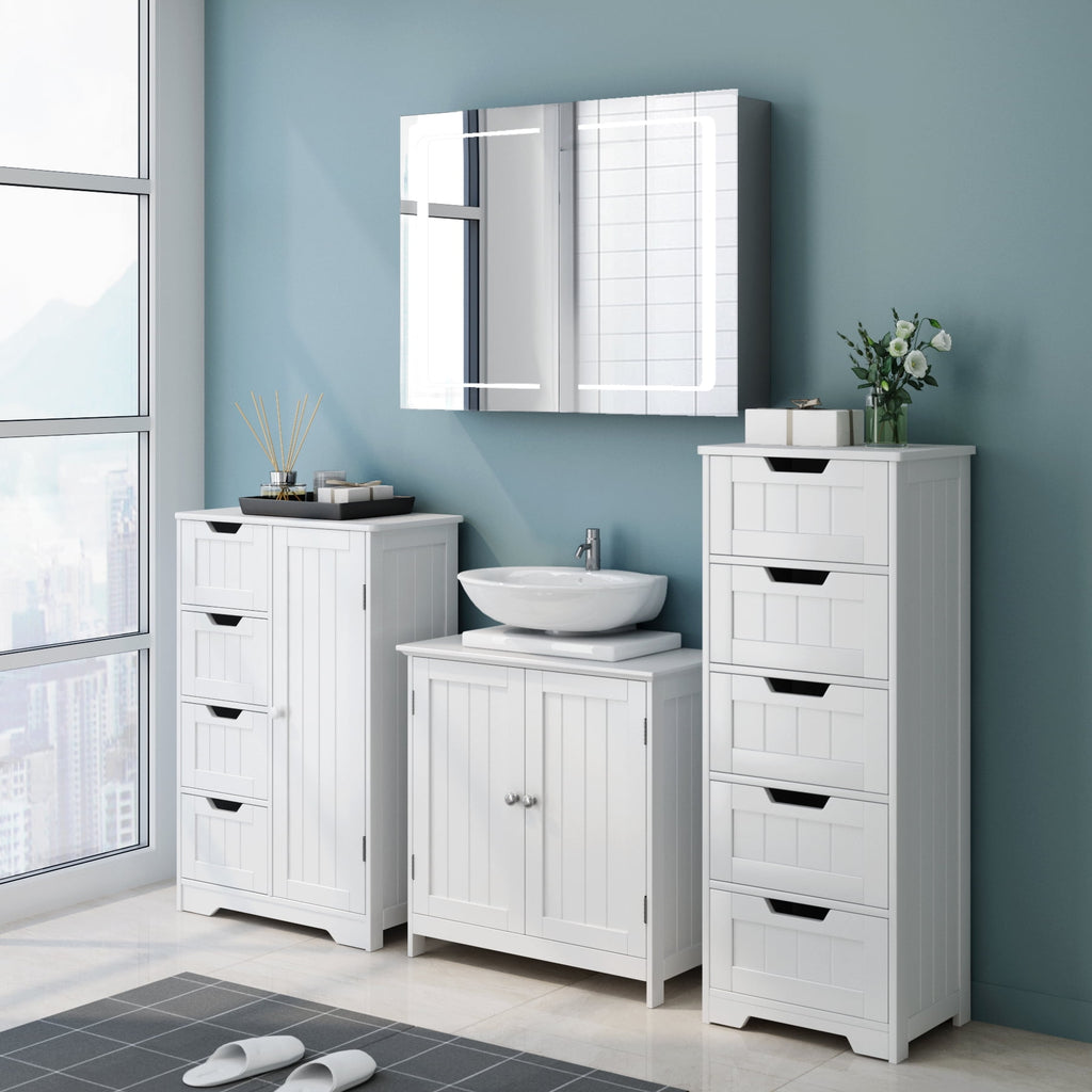 Bathroom Cabinet, Free Standing Storage Cabinet with 5 Drawers Organizer Unit for Living Room Bedroom, White - Image 2
