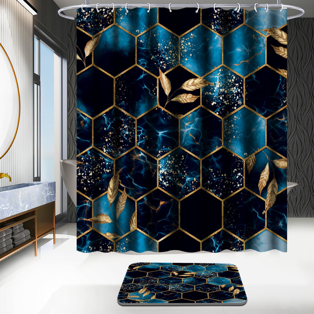 4Pcs Bathroom Sets with Shower Curtain and Rugs, Shower Curtain Set with Non-Slip Rugs,Toilet Lid Cover,Bath Mat and ... - Image 3