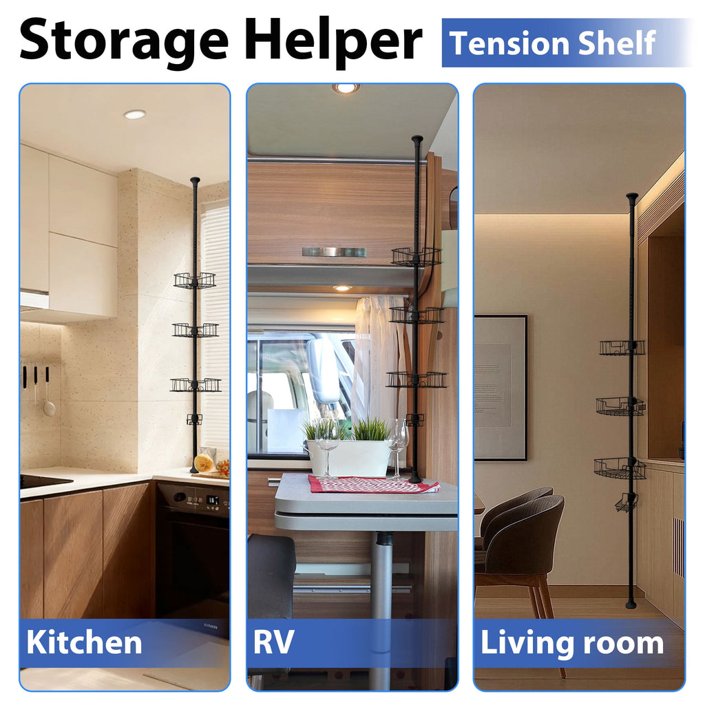 Tension Pole Adjustable Height 56-114Inch Black Metal Bathroom Organizer - Image 6