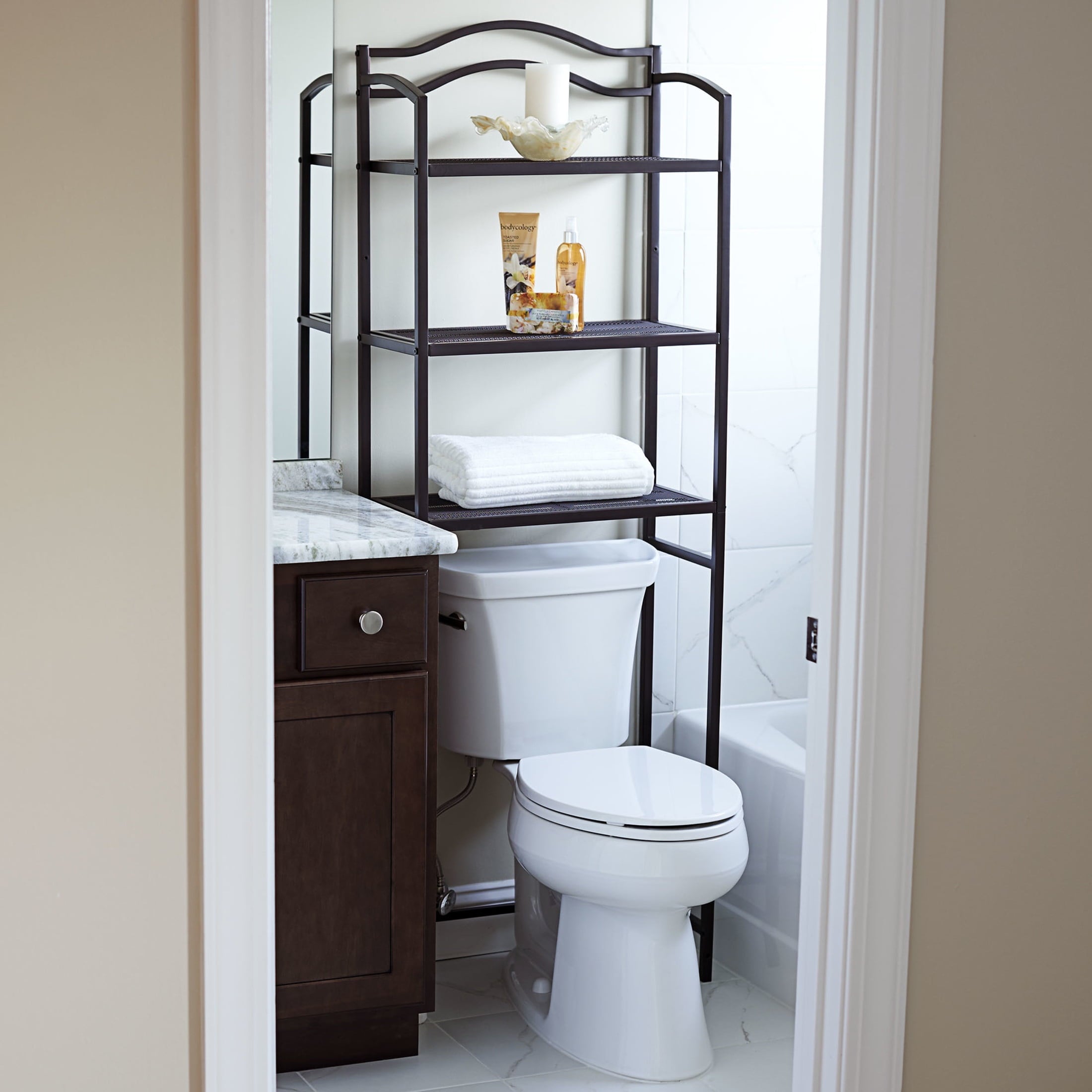 Household Essentials 3-Tier Over the Toilet Storage Shelf, Espresso Brown - Image 3