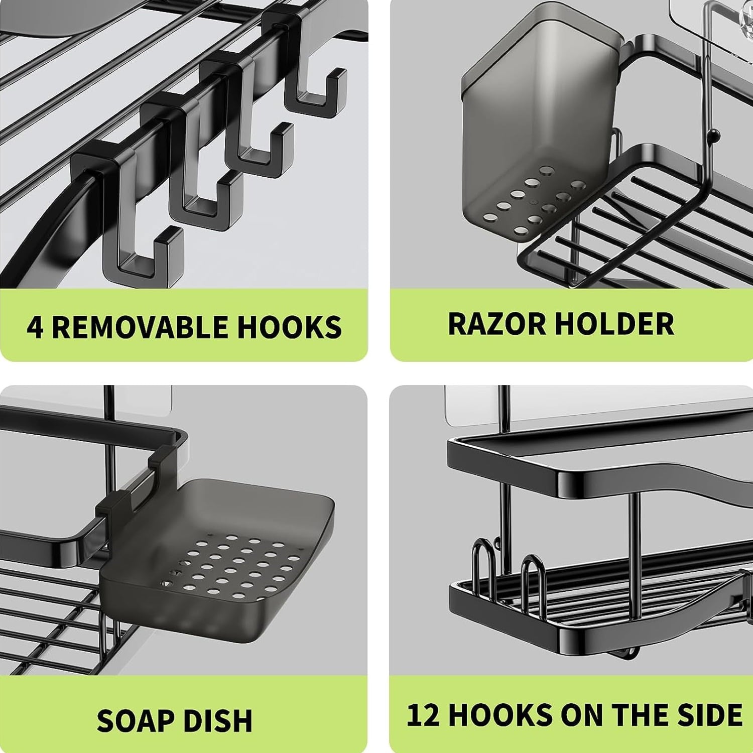 Bathroom Shower Caddy , 3 Pack Stainless Steel Adhesive Shelves with Hooks, Toothpaste & Soap Holder, No Drilling Rus... - Image 3