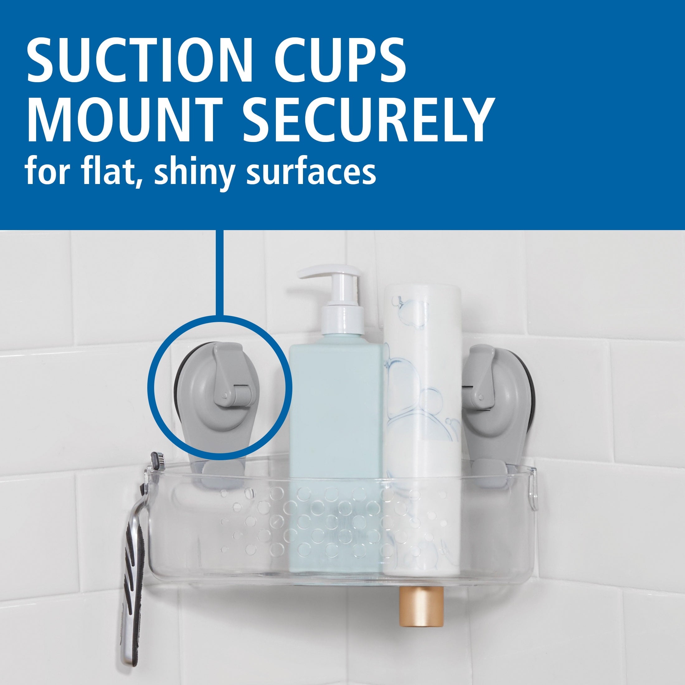 Mainstays Clear Wall-Mounted Corner Suction Bath Basket, Easy to Install, No Tools - Image 3