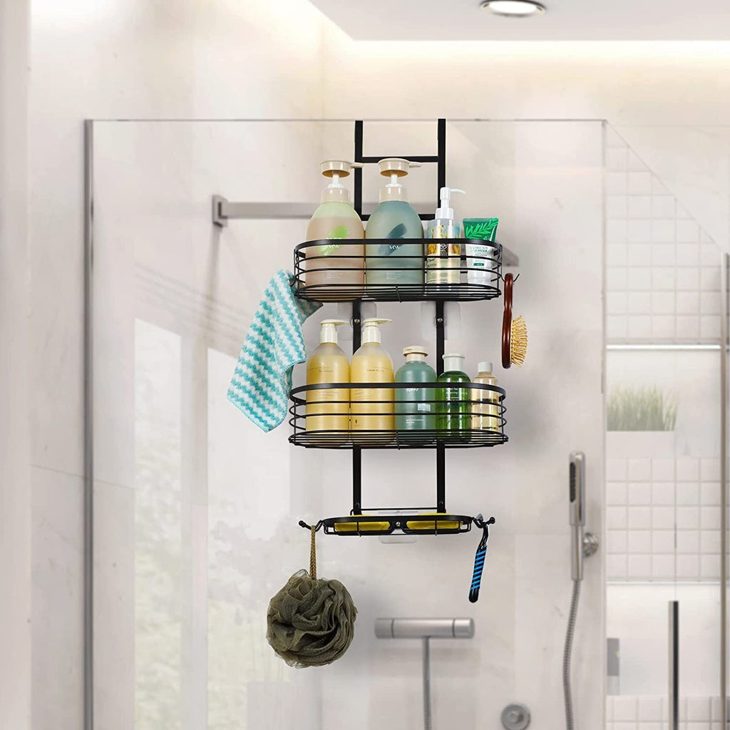 3-Shelf Metal Hanging Bathroom Shower Caddy, Black