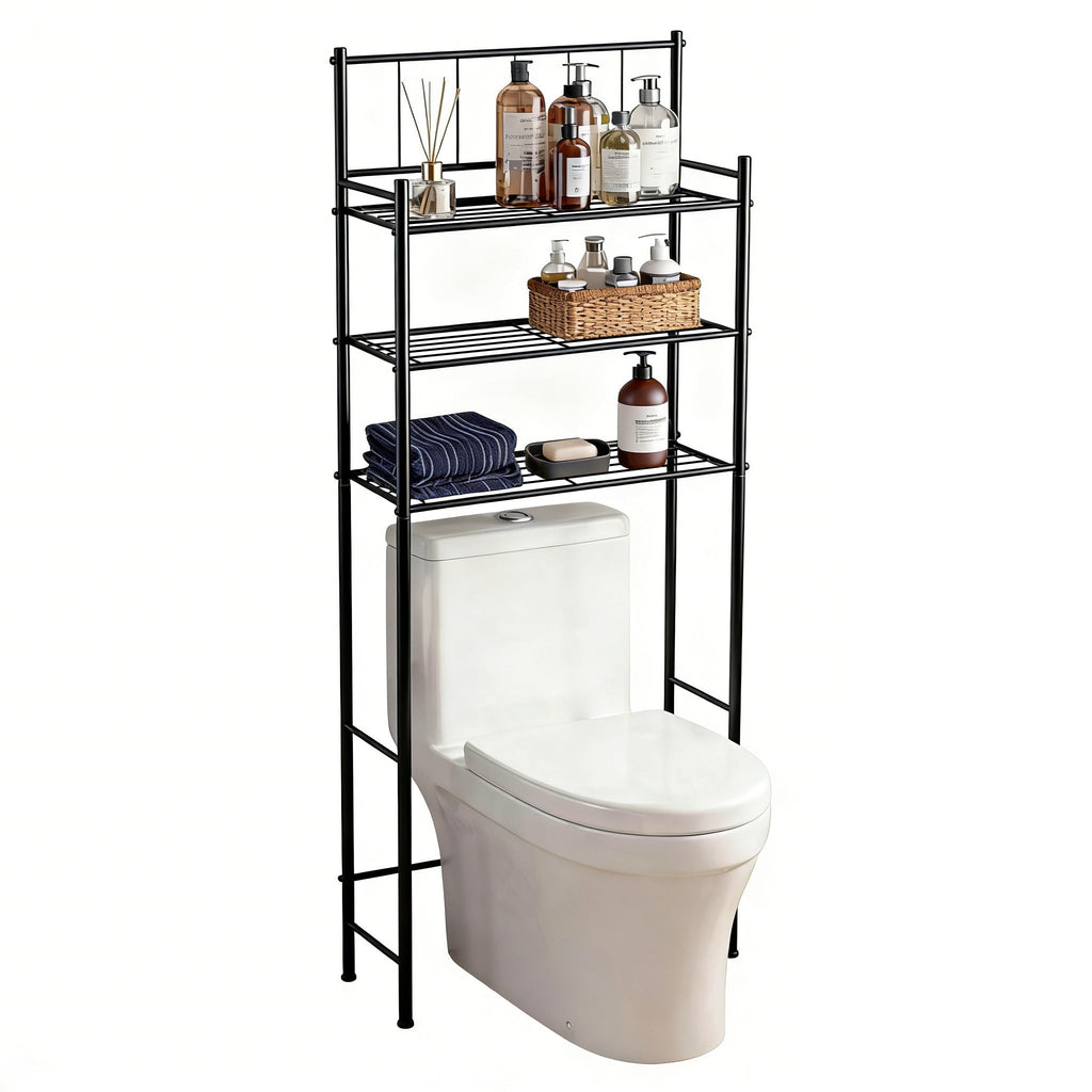 the Toilet Storage, 3-Tier Toilet Storage Rack for Bathroom, Metal Bathroom Organizer Shelves Toilet, Black