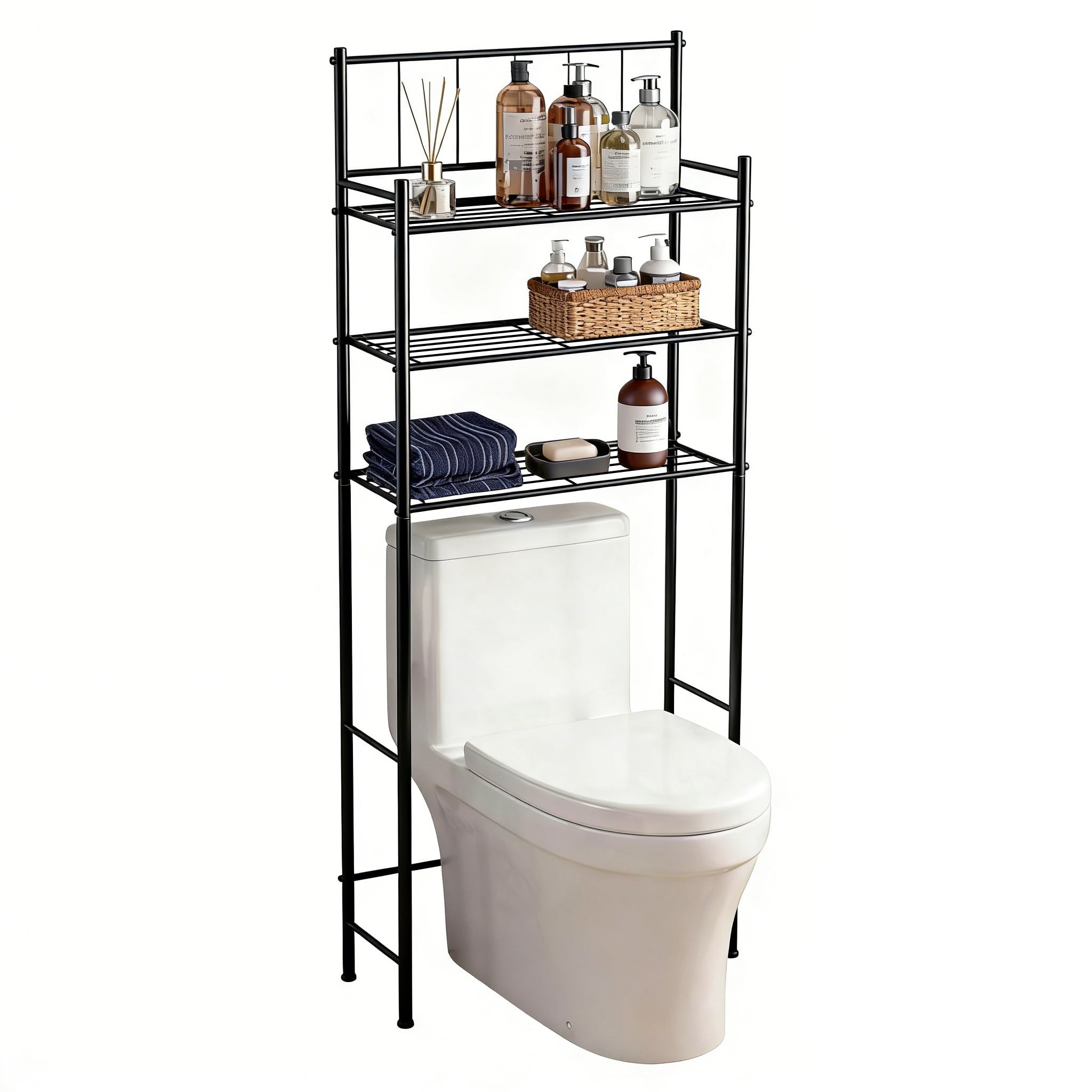 the Toilet Storage, 3-Tier Toilet Storage Rack for Bathroom, Metal Bathroom Organizer Shelves Toilet, Black