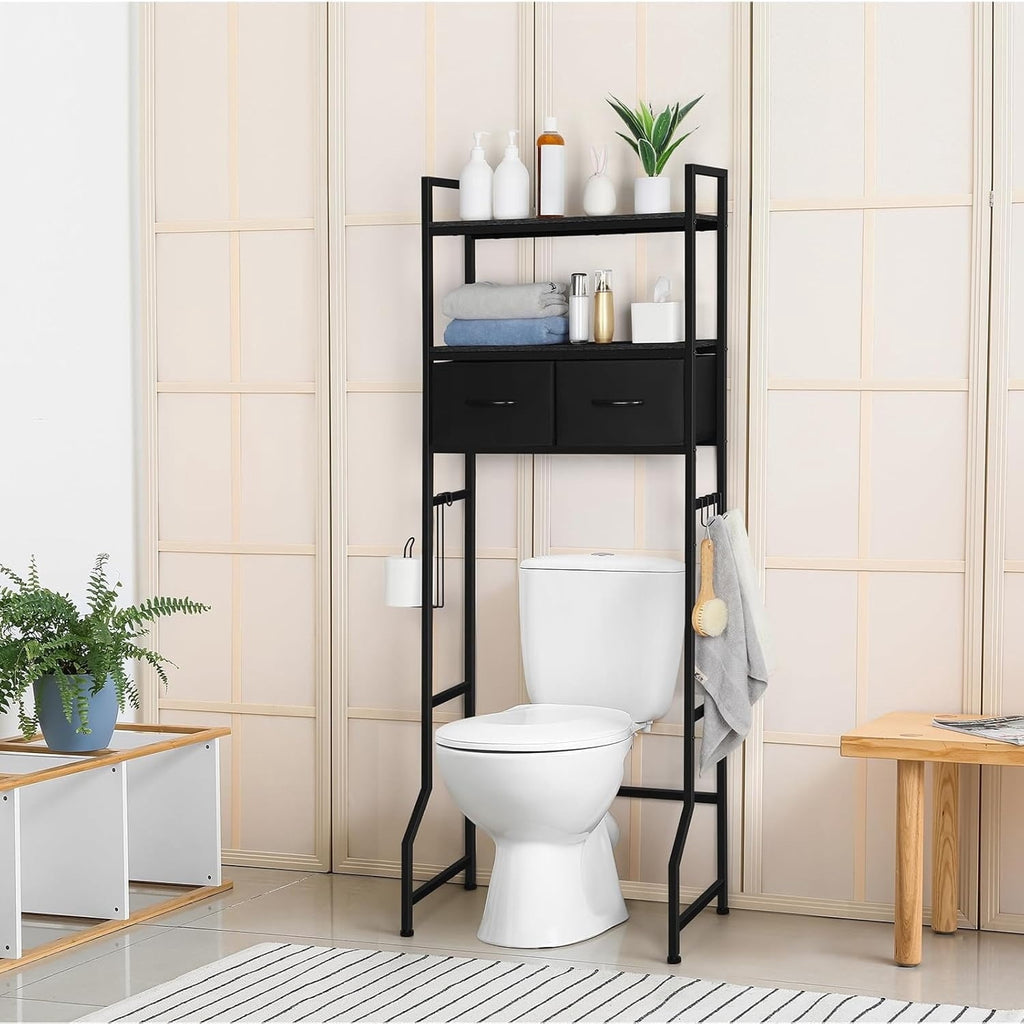 3-Tier Shelf with Storage Baskets, The Storage Cabinet, 3-Tier Bathroom Organizer with Fabric Drawers & Hooks, Freest...