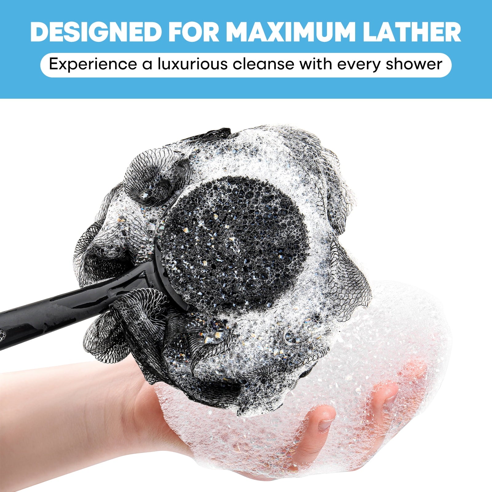 with Handle & Shower Brush, 2 Pack Charcoal Back Scrubber for Shower, Long Handle Exfoliating Body Brush Bath for Men... - Image 2
