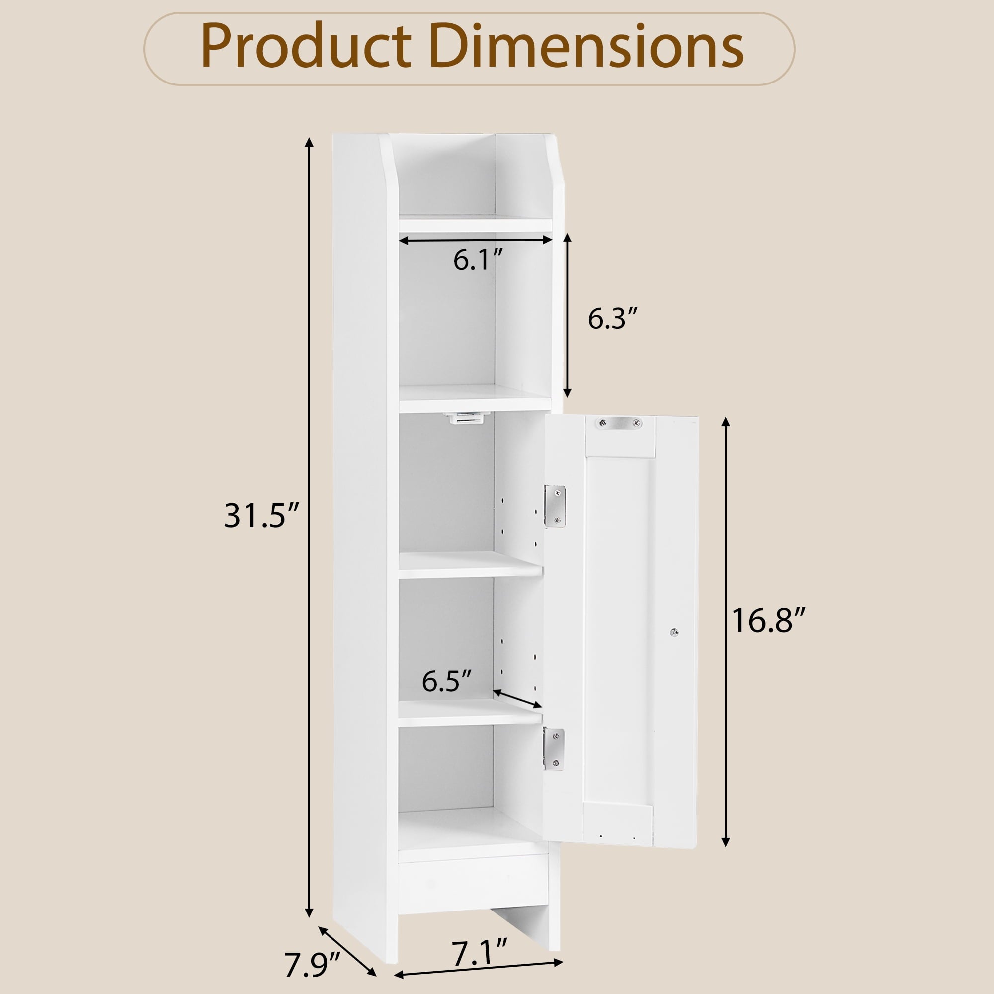 Bathroom Cabinet Slim Storage Cabinet with Adjustable Shelves Freestanding Floor Cabinet White - Image 3