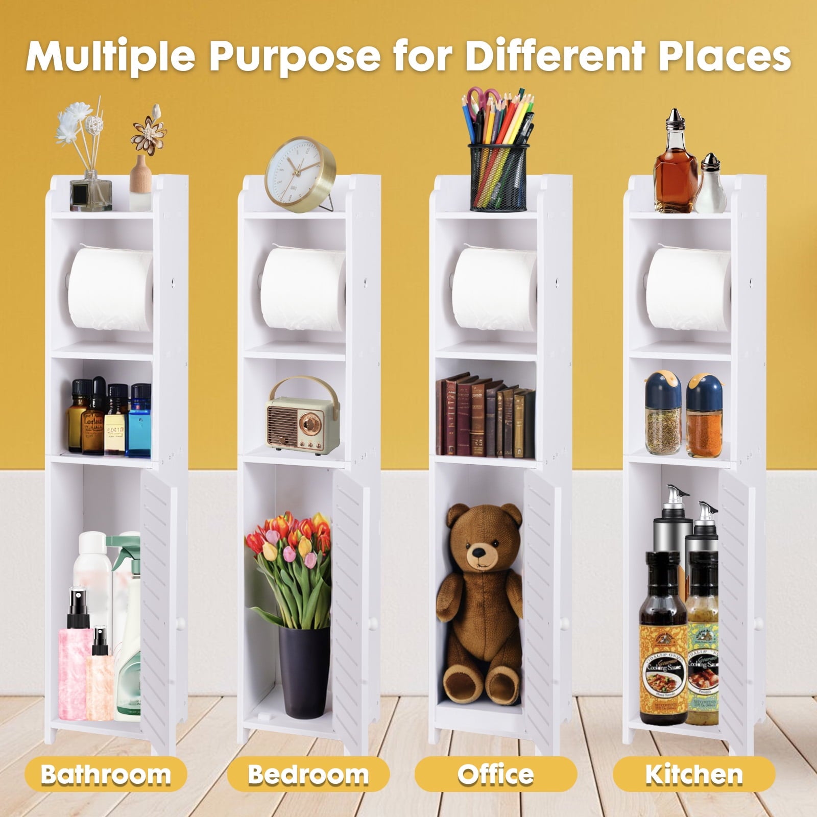 Bathroom Storage Cabinet with Doors and Shelves, Freestanding Toilet Paper Holders Stand Storage Cabinet Organizer Sh... - Image 4
