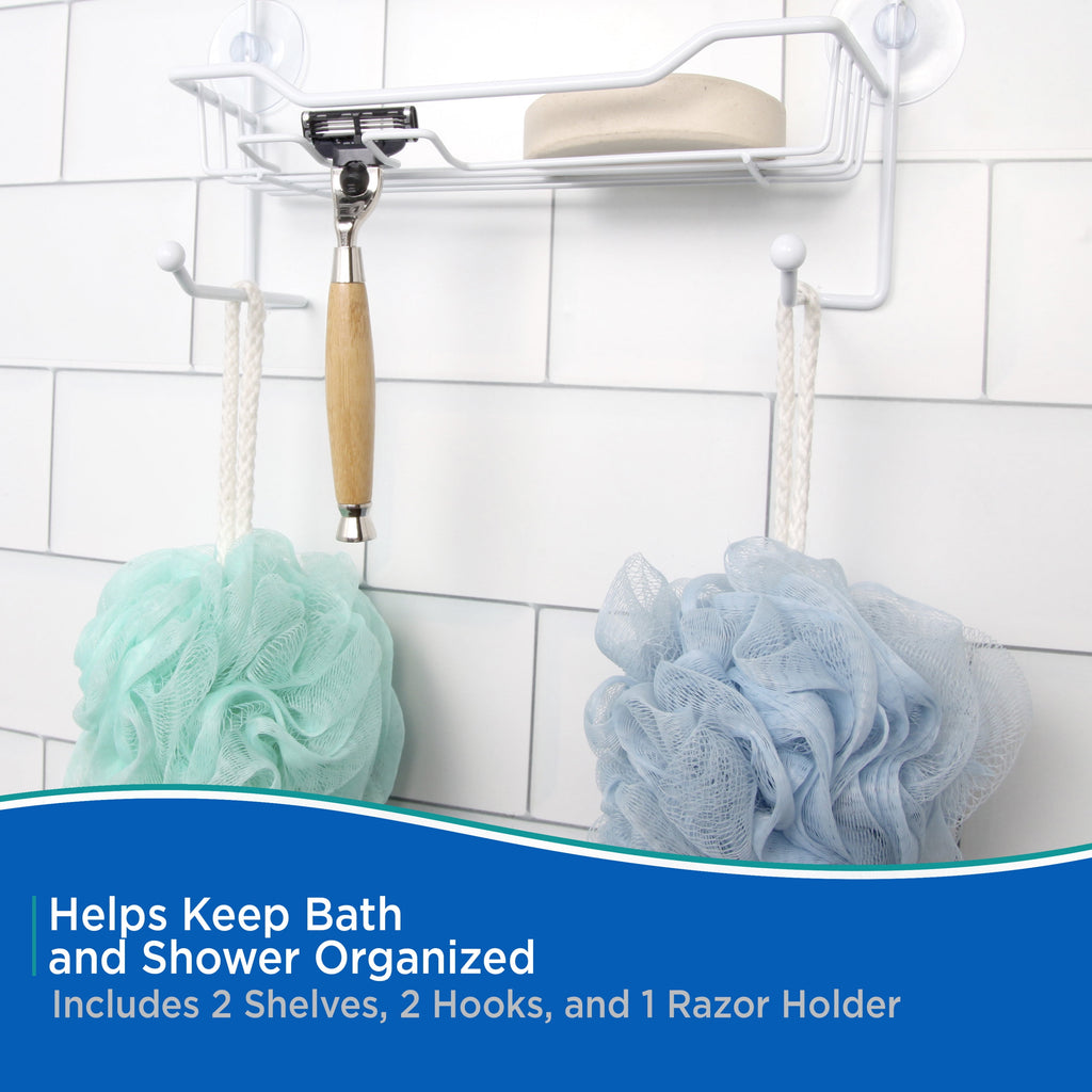 2-Tier Hanging Shower Caddy with Suction Cups and Razor Holder, White - Image 4