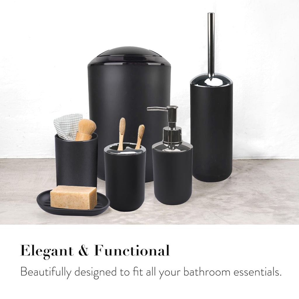 6 Plastic Bathroom Linen & Accessory Set, Black - Image 4