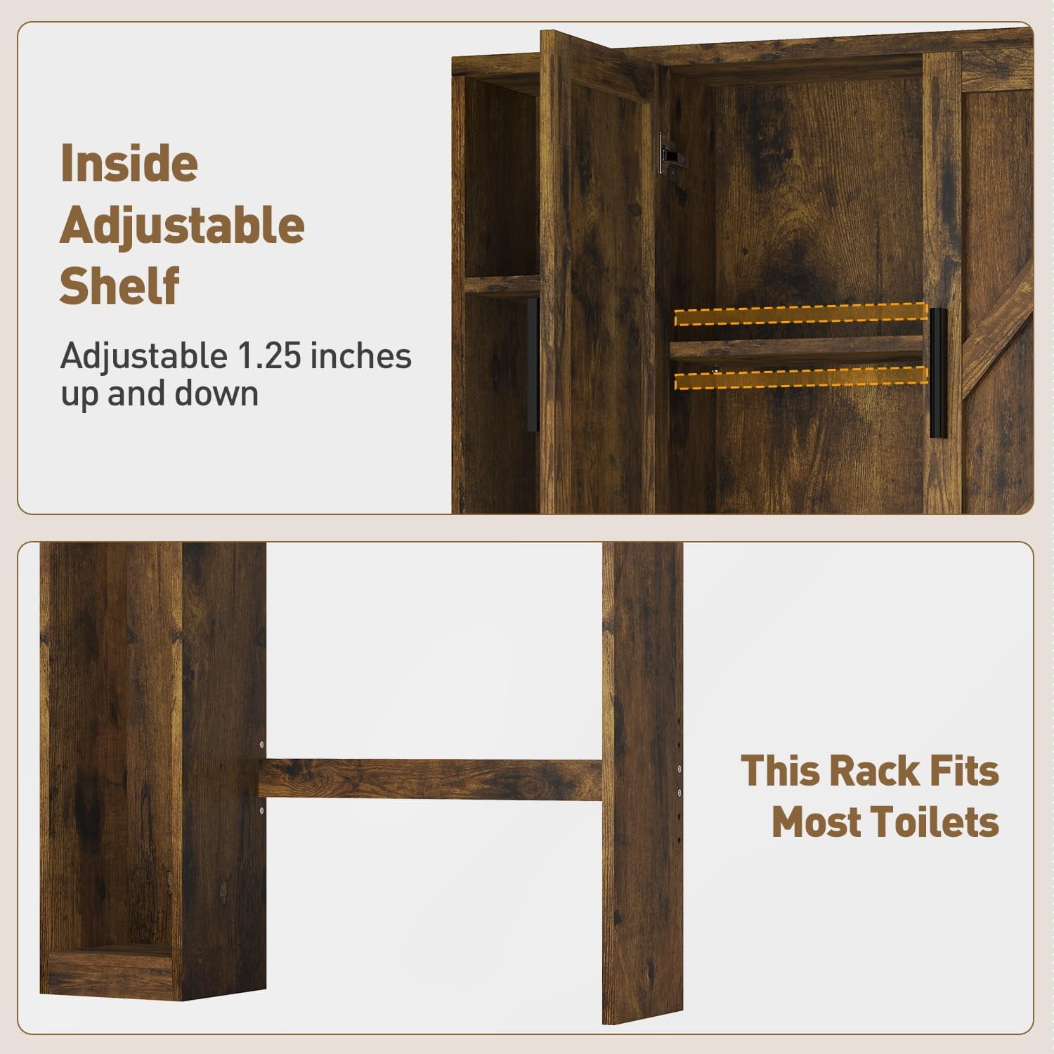 The Toilet Storage Cabinet with 7 Shelves, Double Doors, Bathroom Space Saver Organizer, Above Toilet with Open Shelf... - Image 3