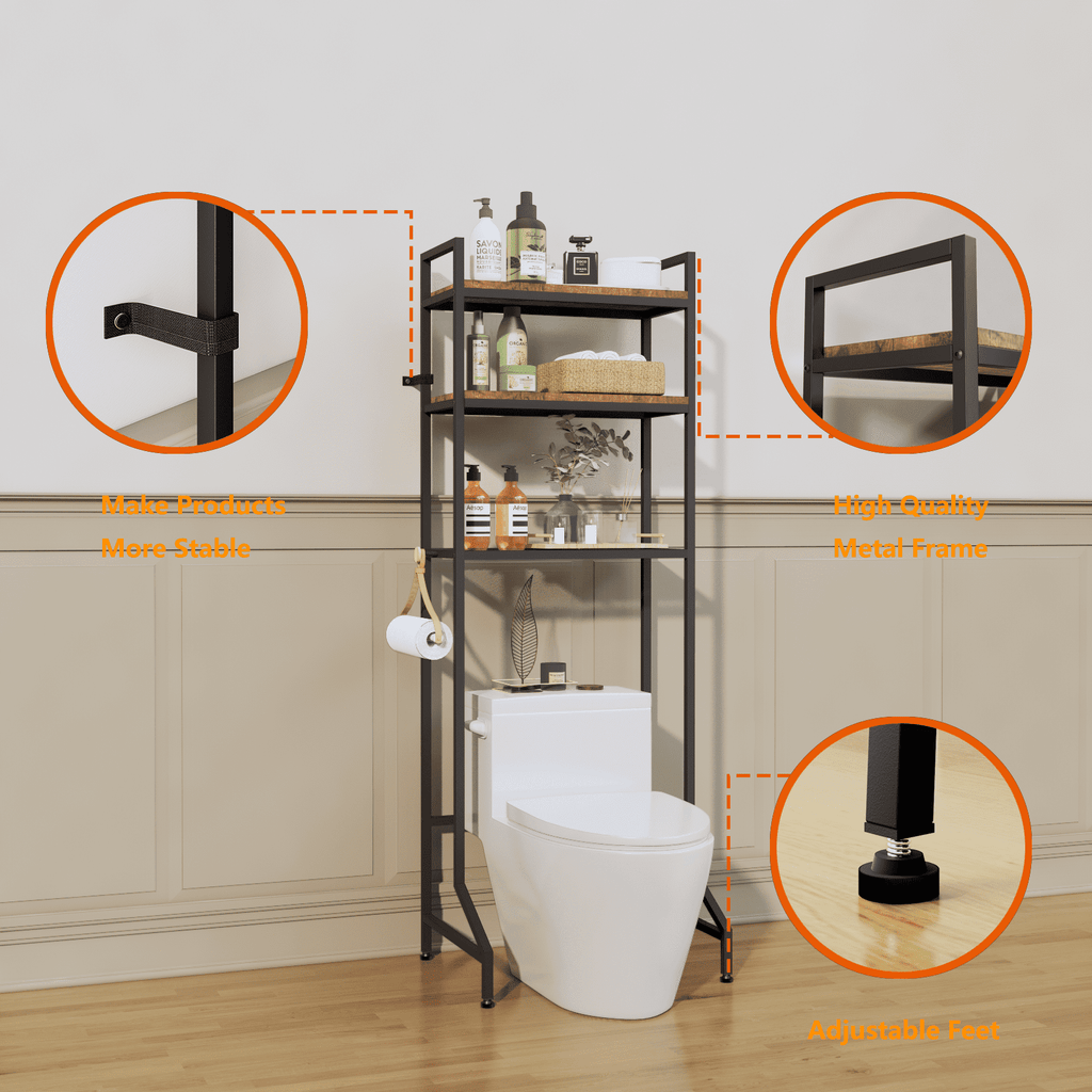 The Toilet Storage Rack 3-Tier Bathroom Organizer Shelf Toilet Multi-Functional Shelves Toilet Storage Rack Rustic Brown - Image 3
