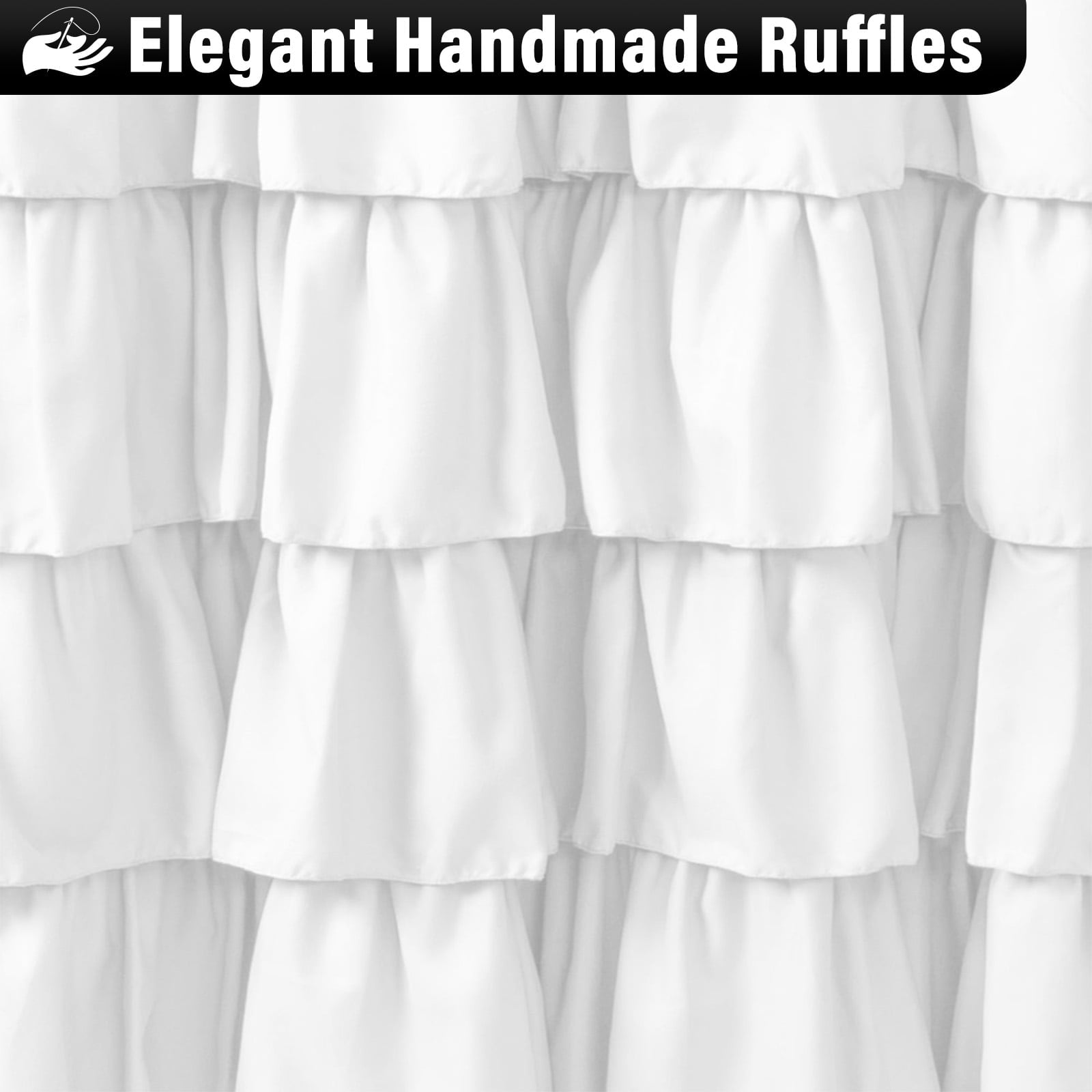 Shower Curtain with Buttons and 12 Hooks for Bathroom, White, 72" x 72" - Image 6
