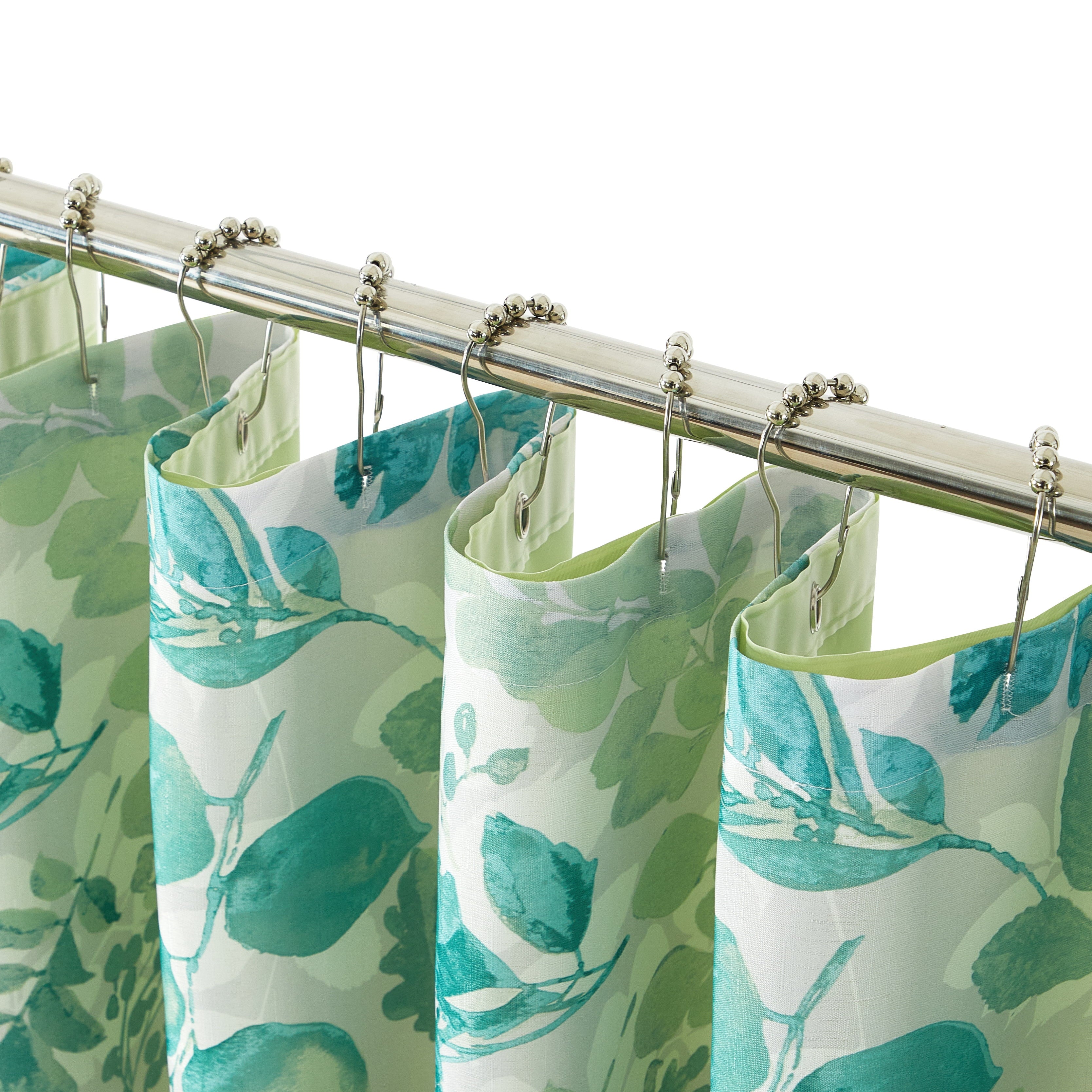 14-Piece Green Floral Shower Curtain Set with Hooks & Liner 72x72 - Image 4