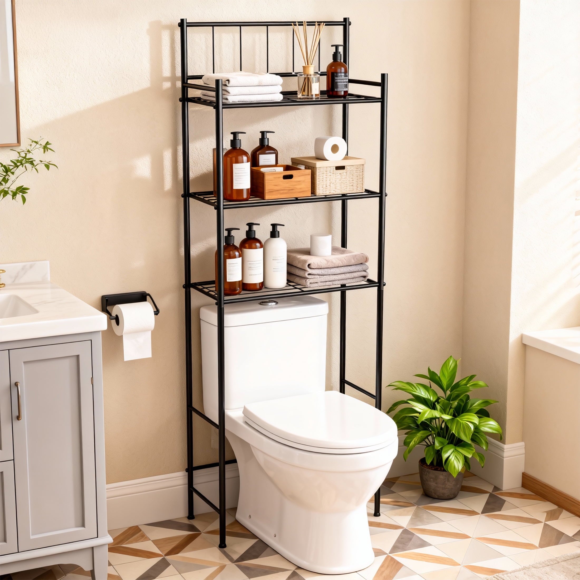 the Toilet Storage, 3-Tier Toilet Storage Rack for Bathroom, Metal Bathroom Organizer Shelves Toilet, Black - Image 6
