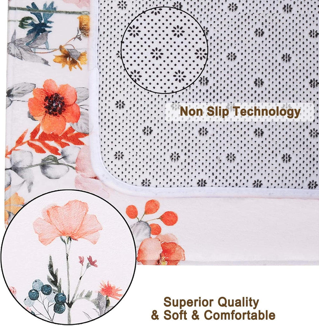 Curtain Set 4, Farm Teal Daisy Floral Bathroom Decor Set with Bath Curtain, Bath Mat, Toilet Lid and U-shaped Rug - Image 6