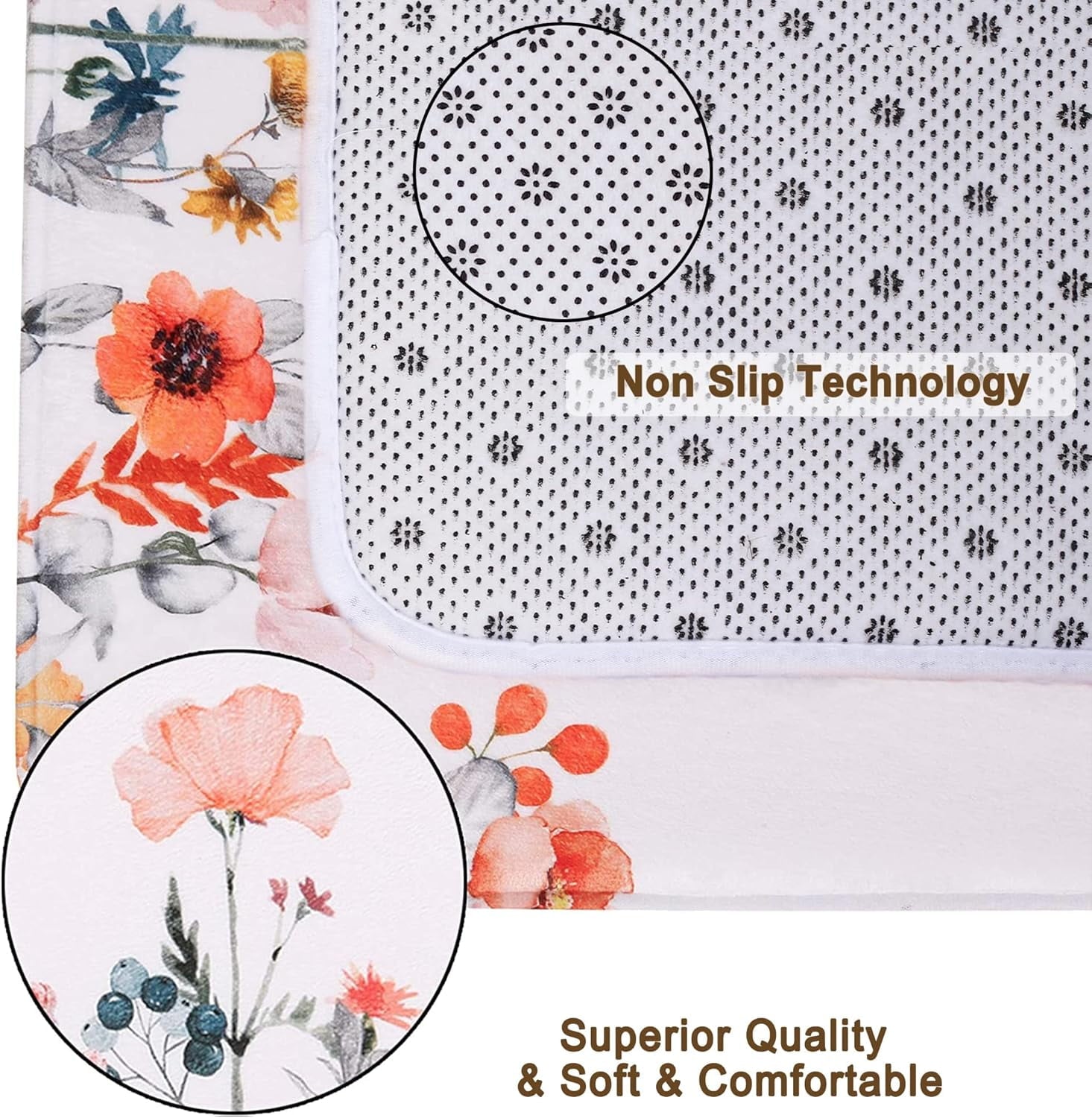 Curtain Set 4, Farm Teal Daisy Floral Bathroom Decor Set with Bath Curtain, Bath Mat, Toilet Lid and U-shaped Rug - Image 6
