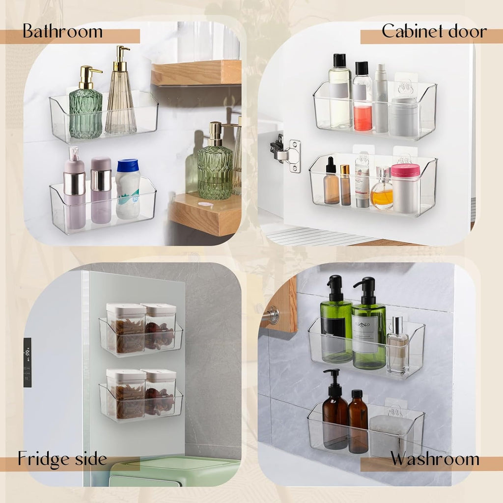 2 Pcs Wall Mounted Organizer Basket,Storage Organizer Bins,Self Adhesive Shower Caddy, Stackable Plastic Makeup Organ... - Image 4