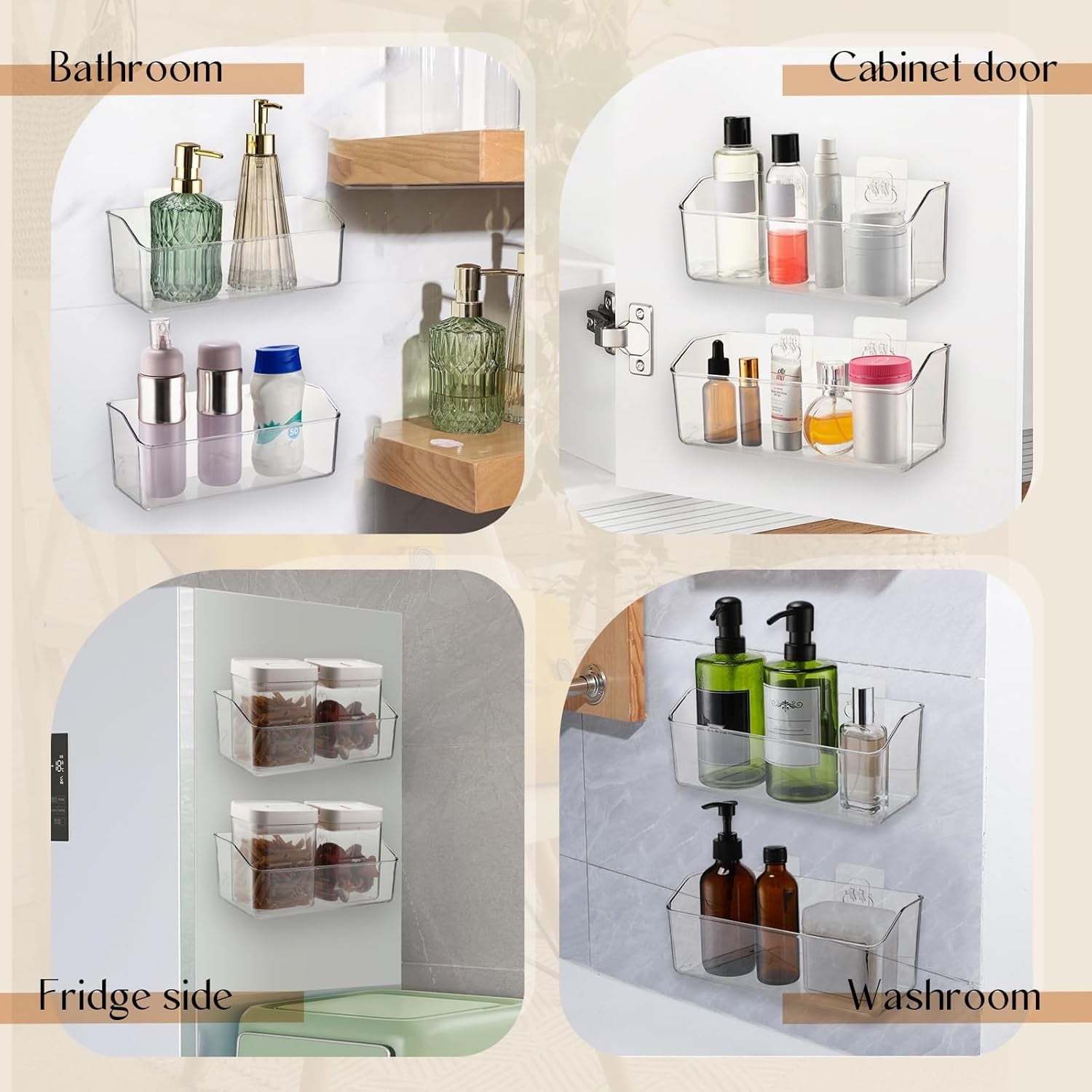 2 Pcs Wall Mounted Organizer Basket,Storage Organizer Bins,Self Adhesive Shower Caddy, Stackable Plastic Makeup Organ... - Image 4