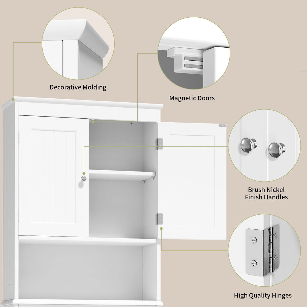 Over the Toilet Storage Cabinet, Lofka Bathroom Cabinet with Open Shlef &Doors, Anti-Tip Safety, White - Image 3