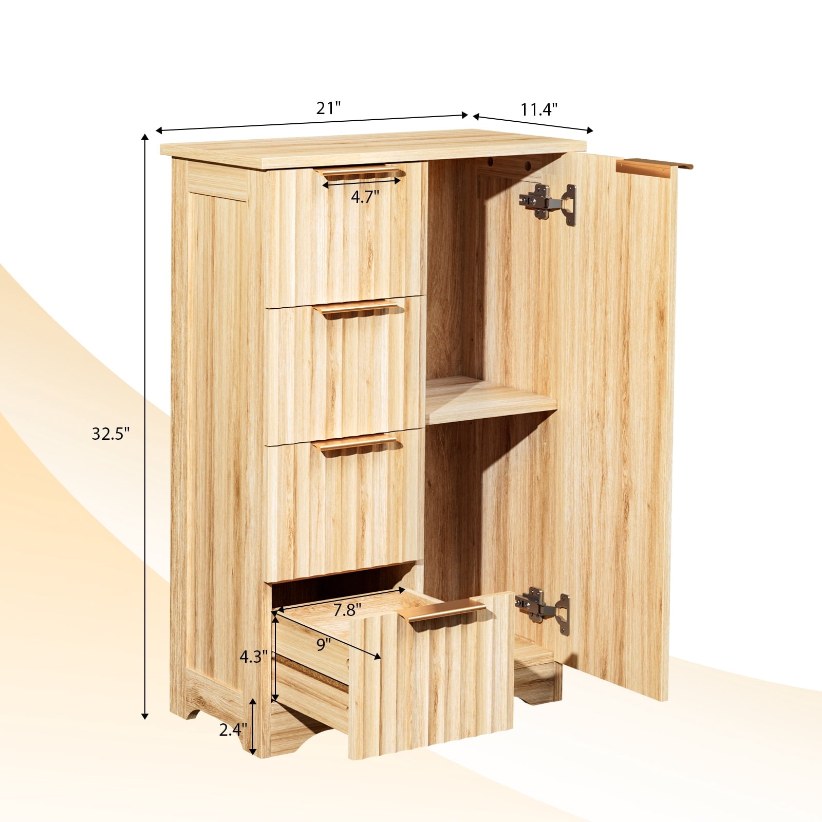Bathroom Floor Cabinet, Fluted Storage Cupboard with 4 Drawers & 1 Door, Freestanding Wooden Organizer for Bathroom, ... - Image 4