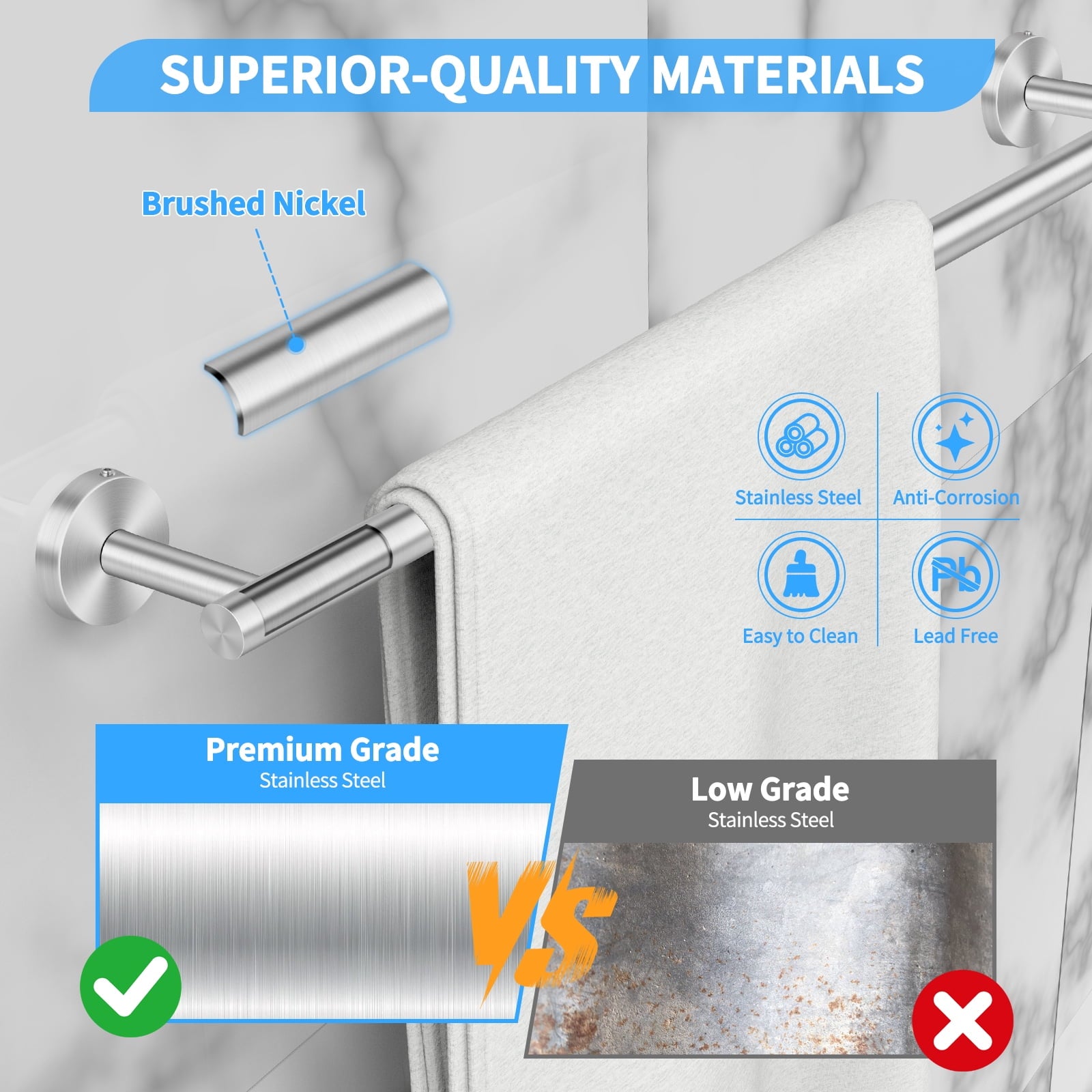 7 Pcs Hardware Set for Bathroom, Stainless Steel Accessories, Includes 24" Towel Bar, Toilet Paper Holder, Towel Ring... - Image 2