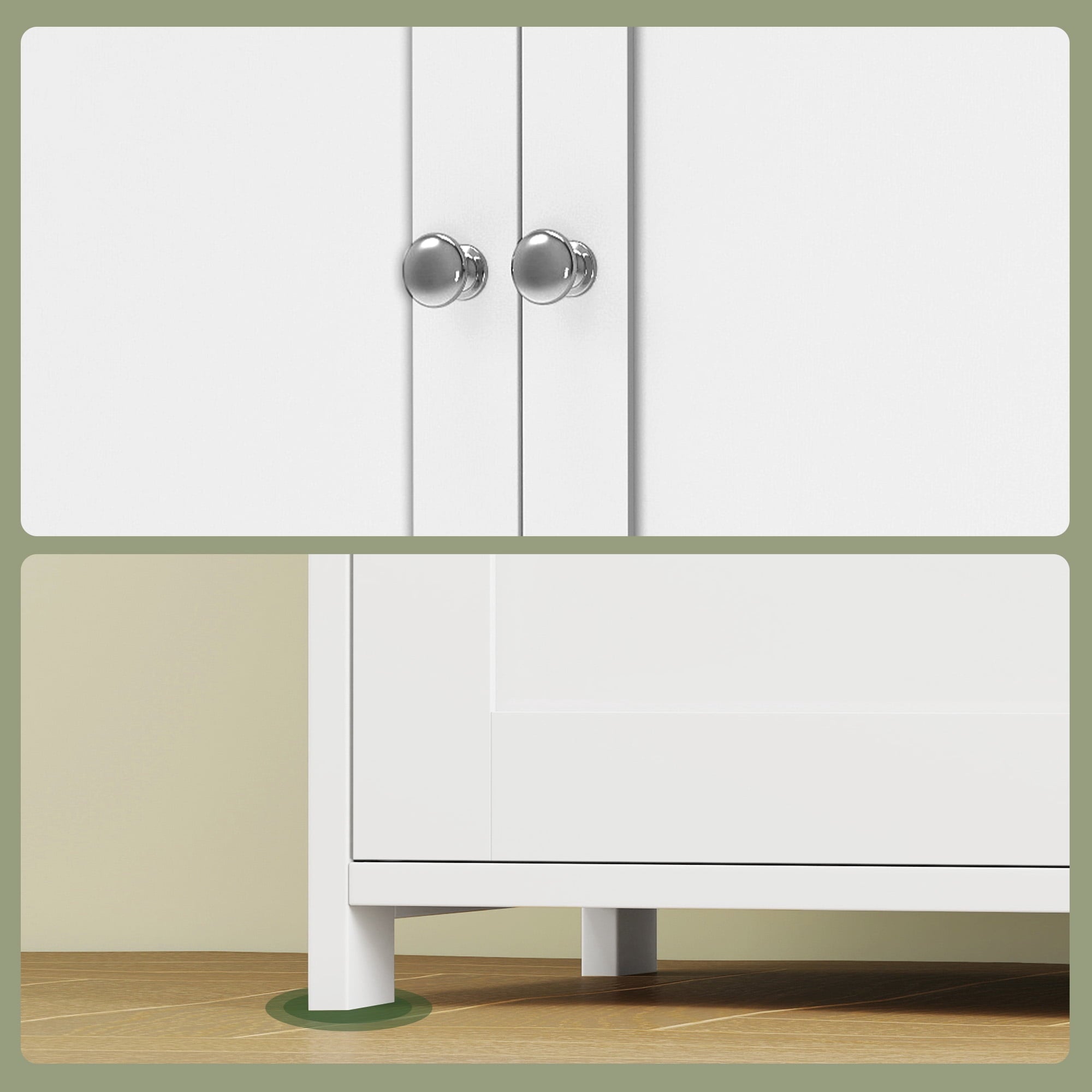 LEDREM Bathroom Storage Floor Cabinet Organizer with Adjustable Shelf 4 Magnetic Doors Freestanding for Small Spaces,White - Image 6