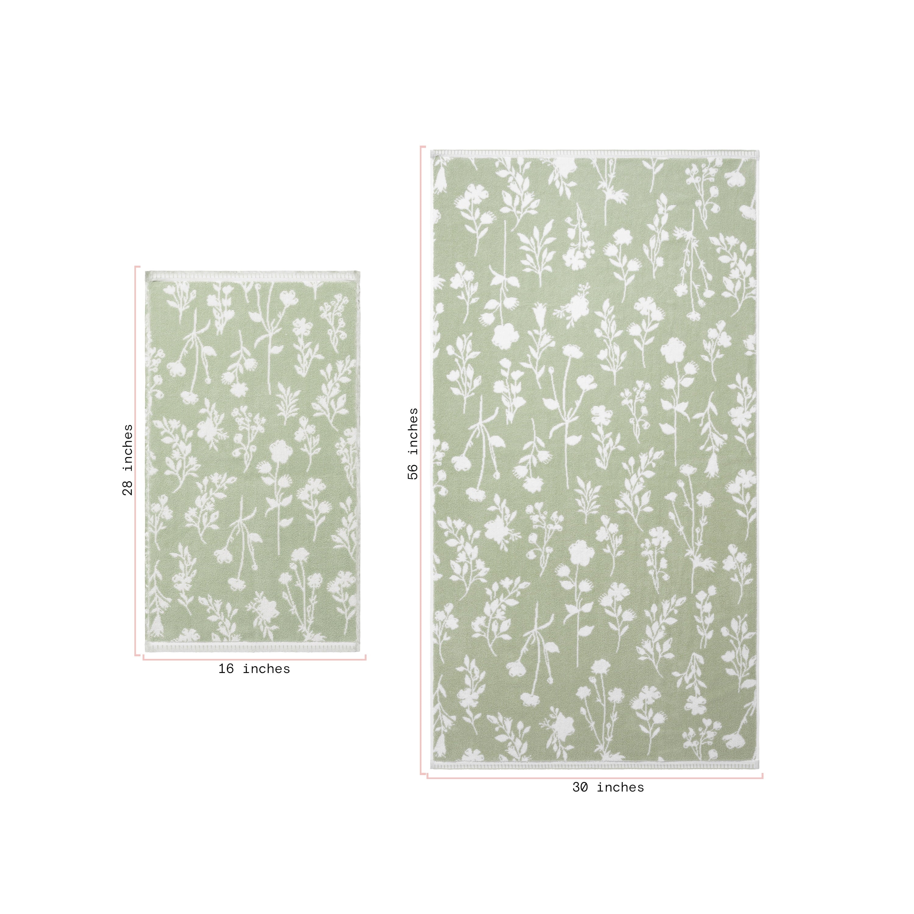 4-Piece Floral Bath Towel Set, 100% Cotton, Sage Green - Image 5