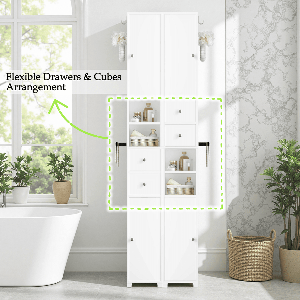 Homfa 71" Tall Bathroom Storage Cabinet with Adjustable Shelves, 2 Doors & Drawers Bathroom Storage Tower with Hooks & Paper Towel Holder, F - Image 4