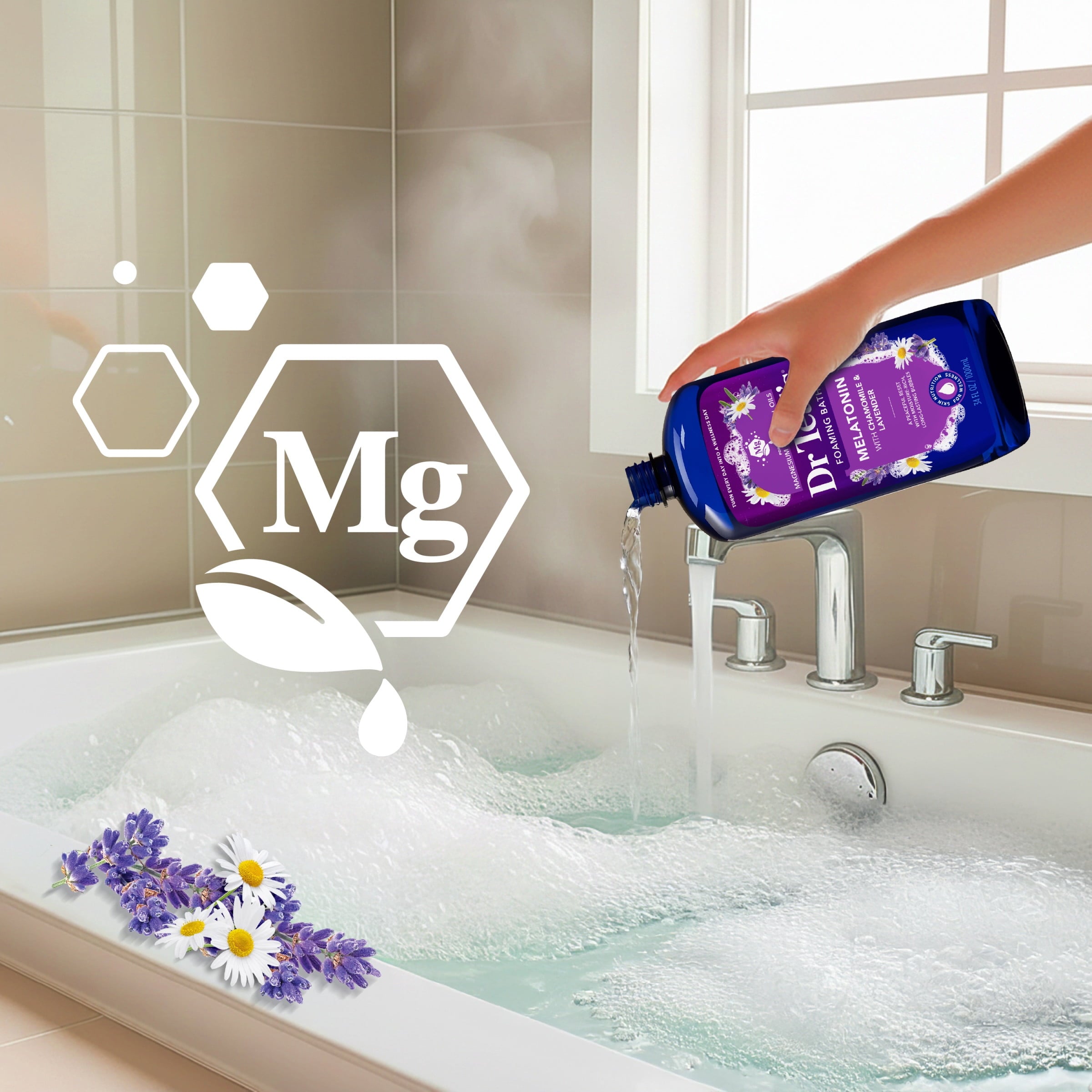 Dr Teal's Foaming Bath, Sleep Bath with Melatonin, Lavender & Chamomile Essential Oils, 34 fl oz. - Image 4
