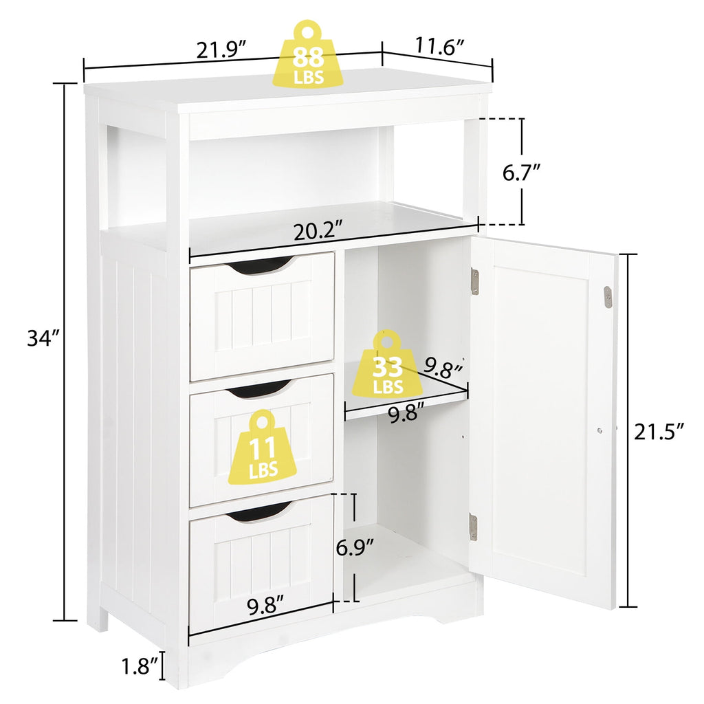 Bathroom Floor Cabinet, Free Standing Storage Cabinet with 3 Drawers and Adjustable Shelf, Modern Cupboard for Home L... - Image 3