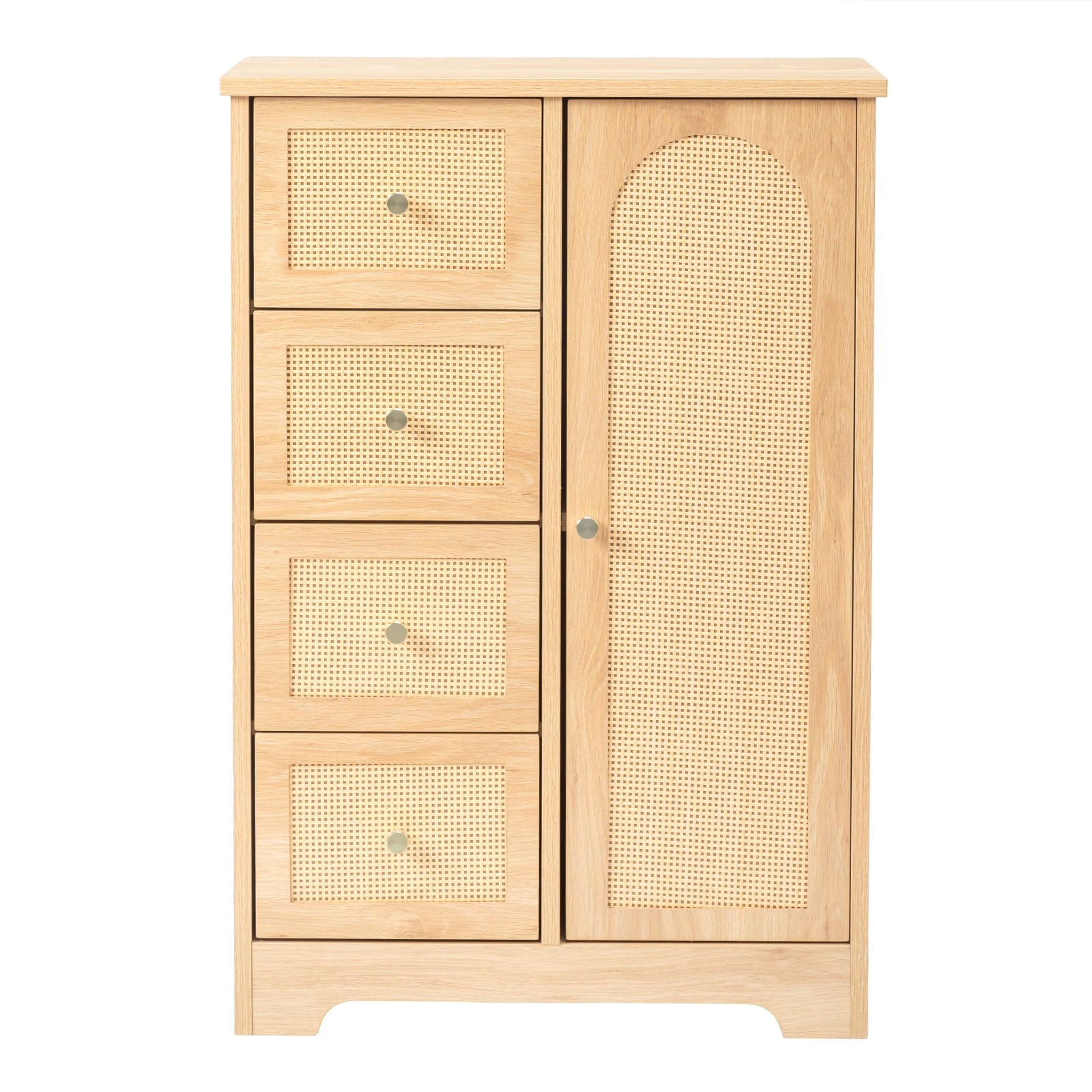 Ktaxon Wooden Bathroom Floor Cabinet, Side Storage Organizer with 4 Drawers, 1 Cupboard & 2-Shelves, Rattan - Image 5