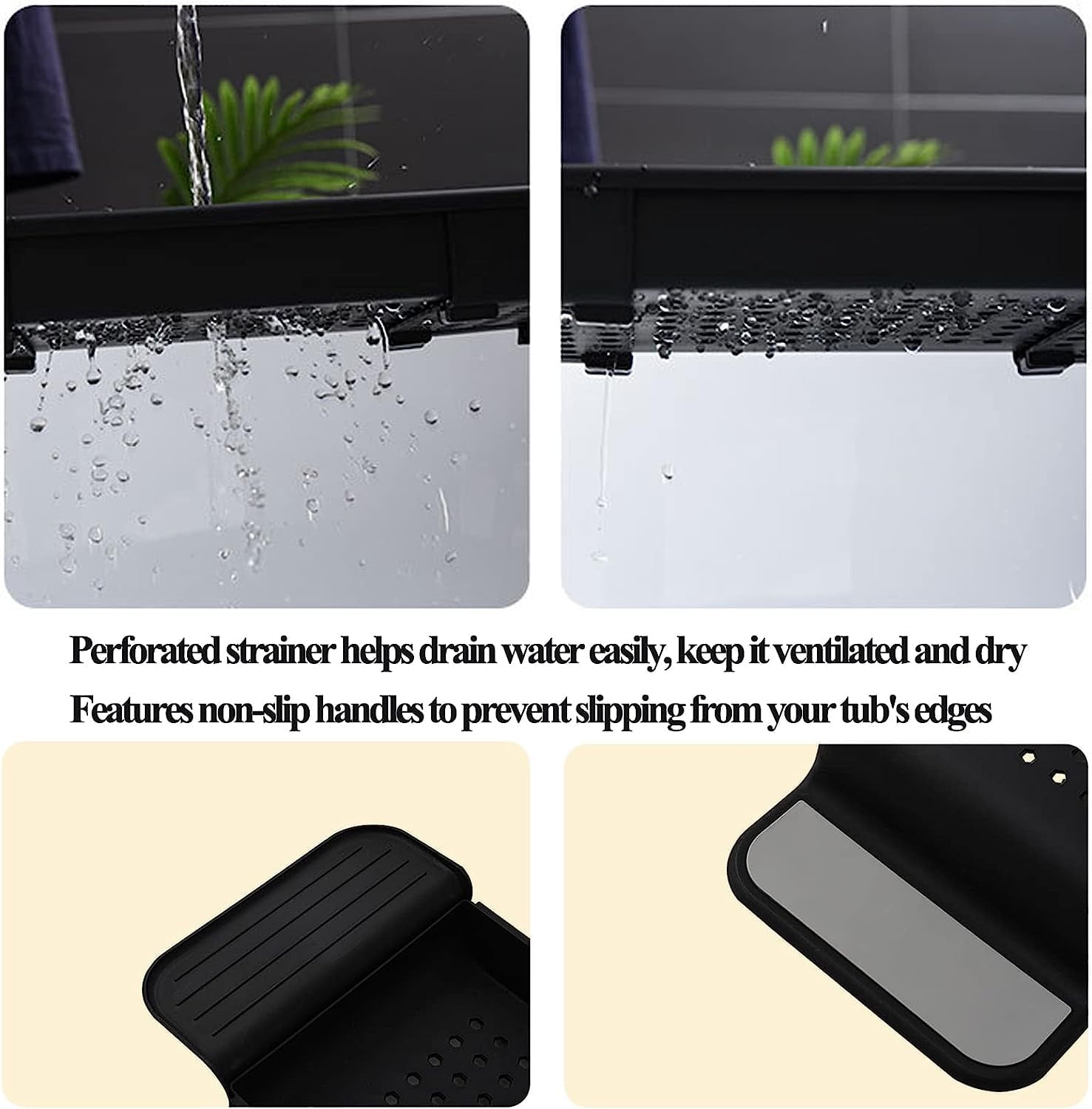 Bath Shelf Caddy Tray Multifunctional Bathtub Organizer, Black - Image 5