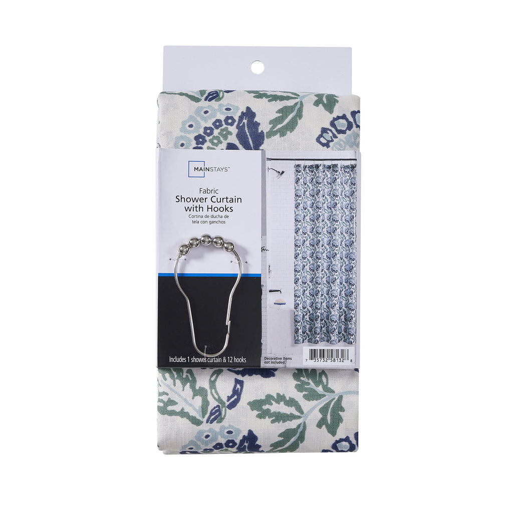 Mainstays Block Floral 13 Piece Shower Curtain and Hook Set, 72 x 72, Navy - Image 6