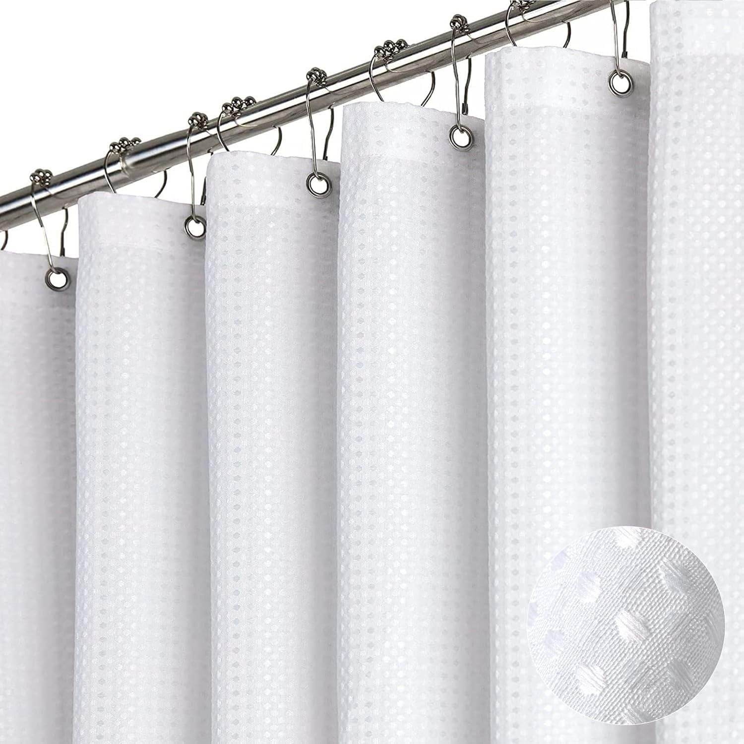 Shower Curtain and Liners Sets with Hooks, Mildew-Resistant Thick Bathroom Curtain Set, 72" x 72", White - Image 6