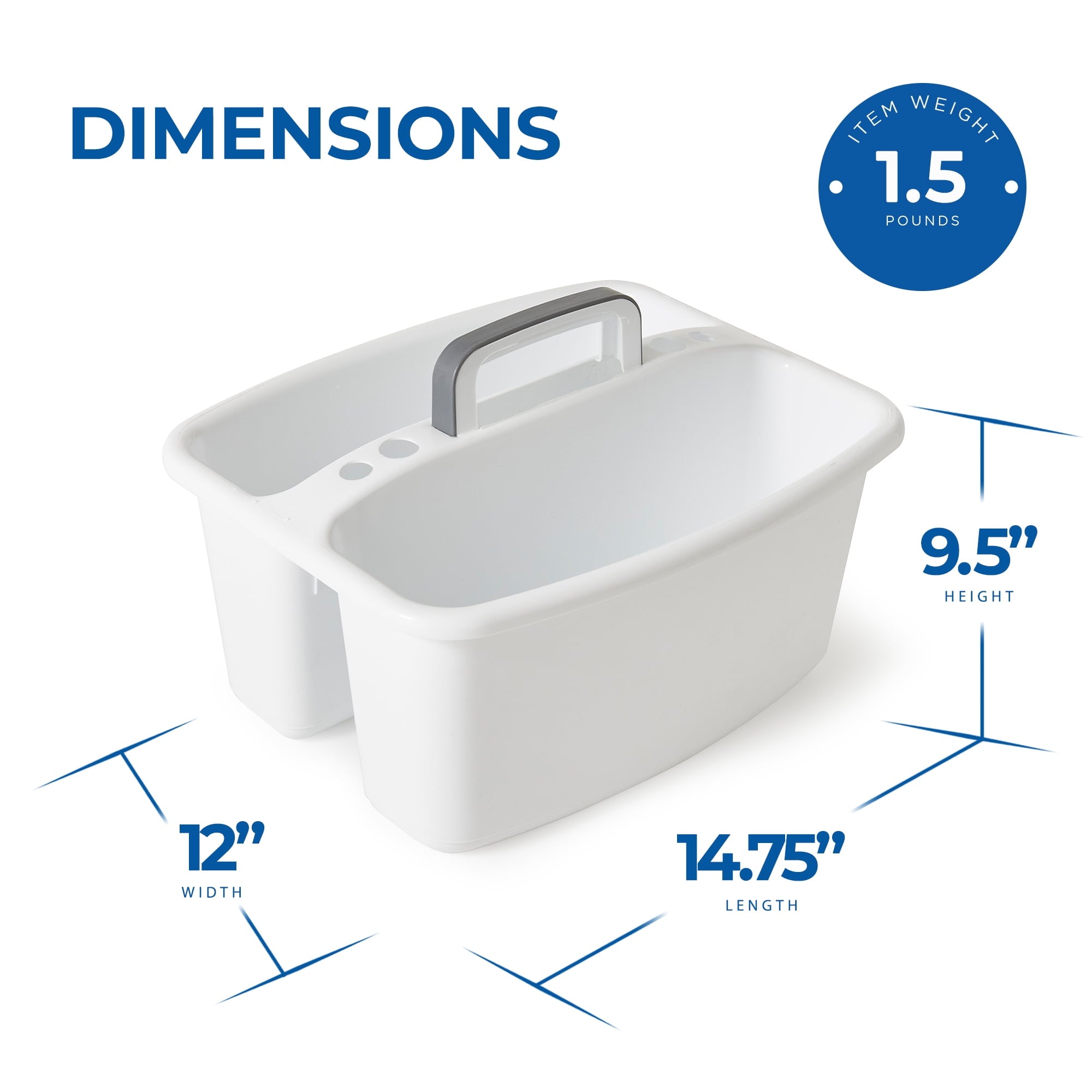 Large Home Divided Storage Tote Caddy, White W/Gray Carry Handle - Image 2