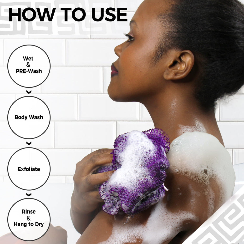 Authentic - 2 Pieces Real Exfoliating with Knots - Afro Scrubber Wash Cloths for Body Scrub Exfoliator Purple & Pink ... - Image 4