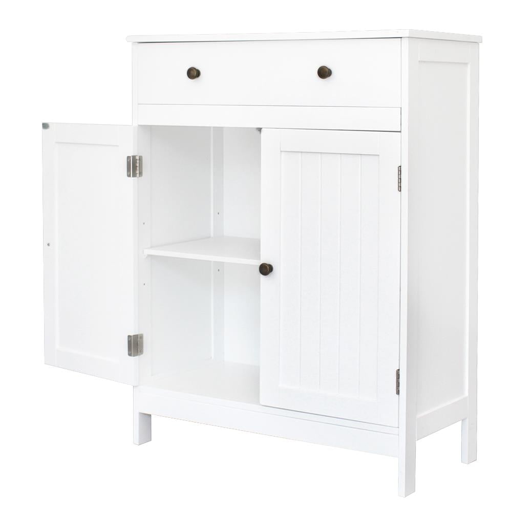 Bathroom Floor Cabinet, Freestanding Storage Cupboard w/ Drawer and 2 Doors, White - Image 6