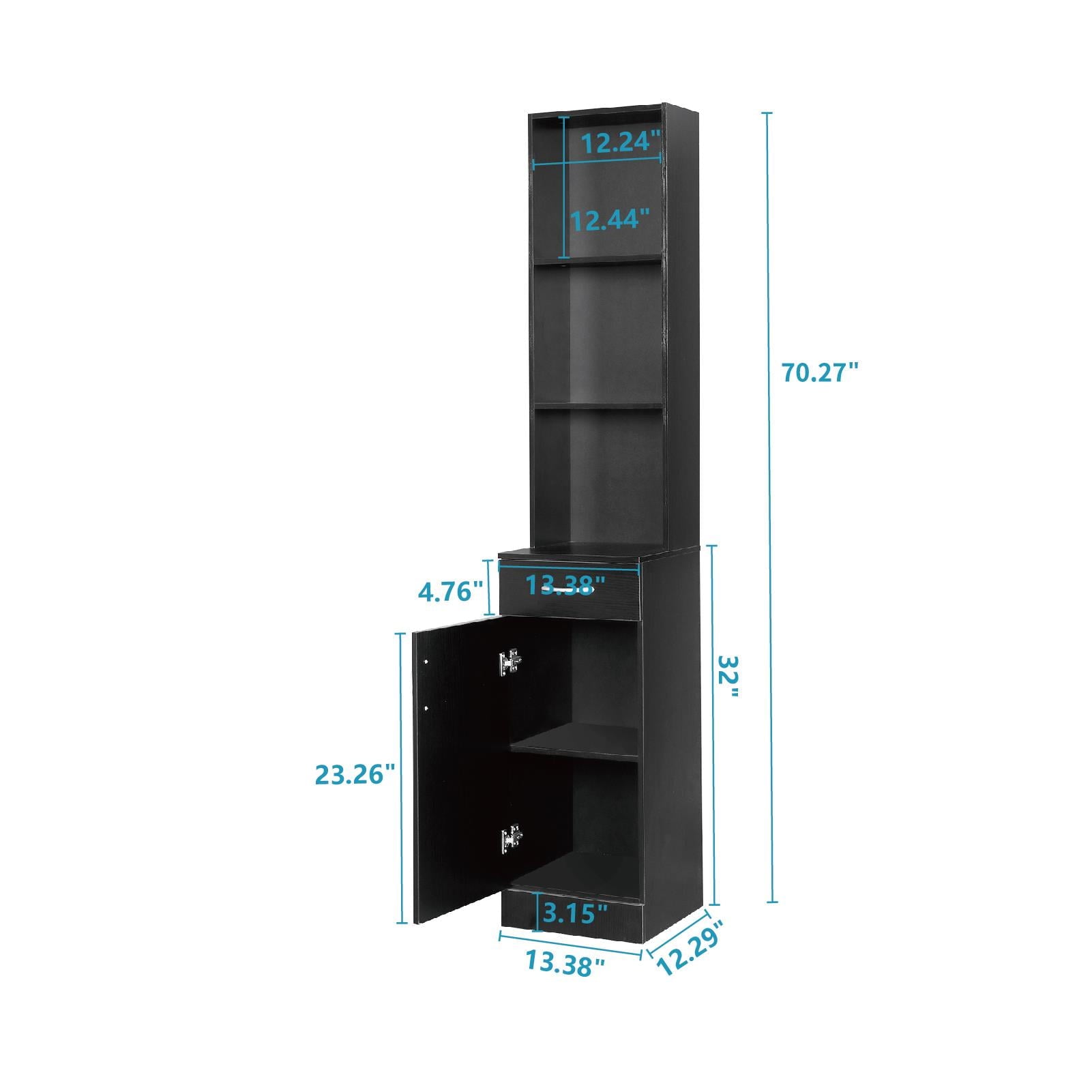 Station Makeup Hair Salon Cabinet, Freestanding Bathroom Tall Cabinet with 5 Shelves & Drawer, Black - Image 6
