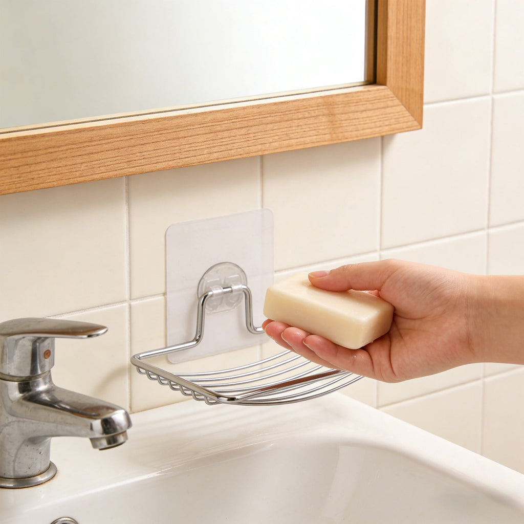 Stainless Steel Soap Holder Wall Mount No Drilling Adhesive 5.1x3.54in Silver Rustproof Drainage Dish for Bathroom Sh... - Image 2