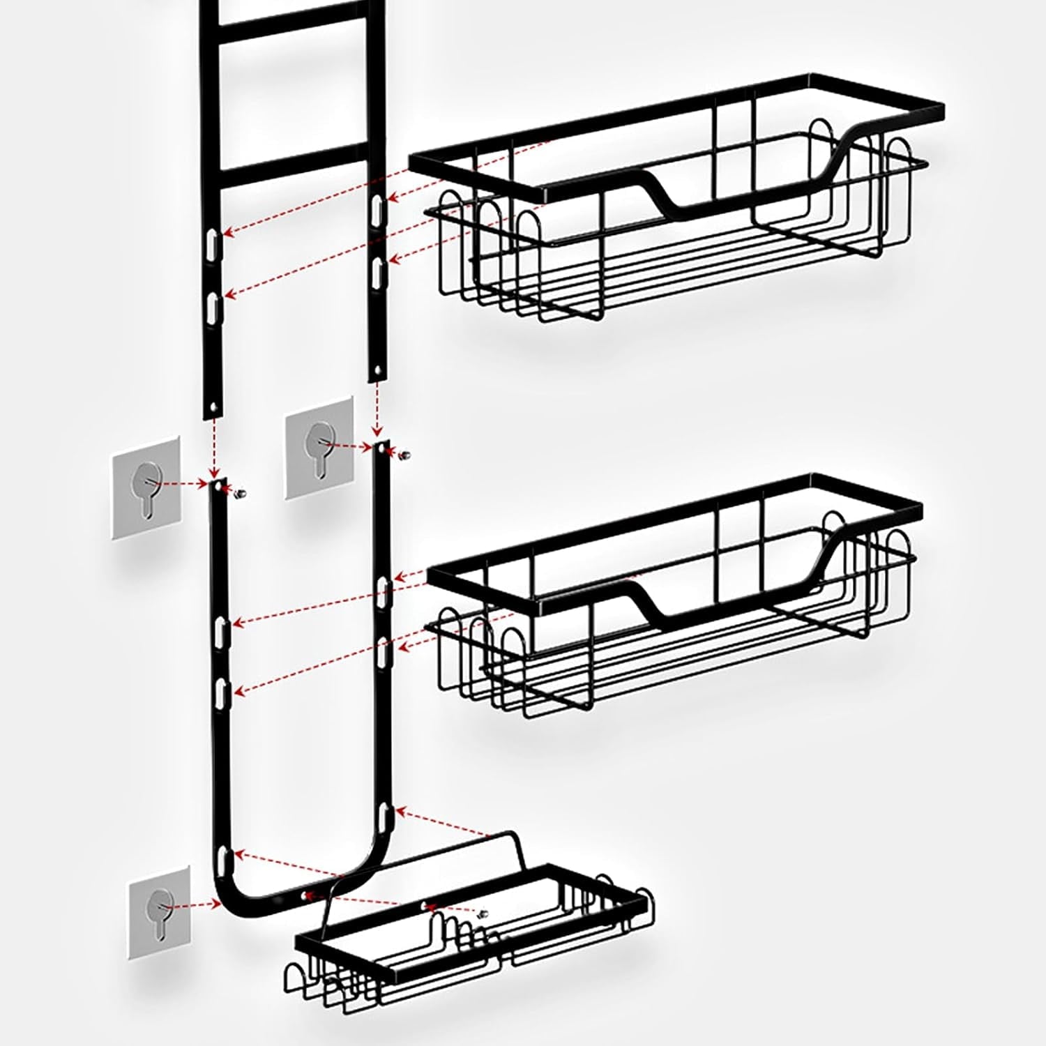3-Tier Over The Door Shower Caddy, Large Capacity Hanging Bathroom Organizer, Space Saving Storage Rack for Shampoo Conditioner Body Wash - Image 5