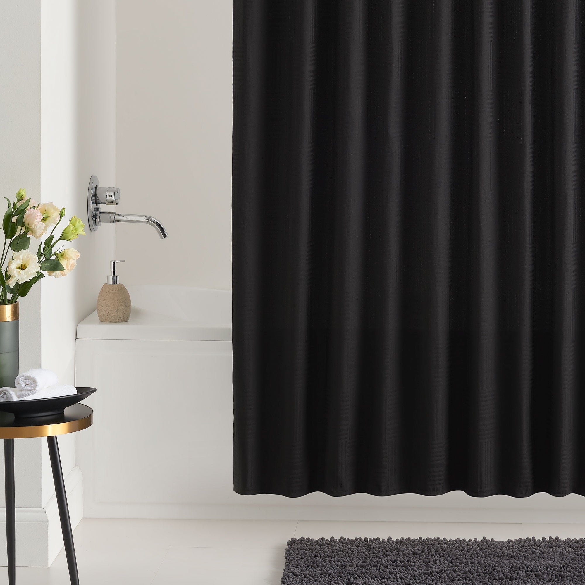 Black Mosaic Polyester Shower Curtain 72” x 72” - Image 3