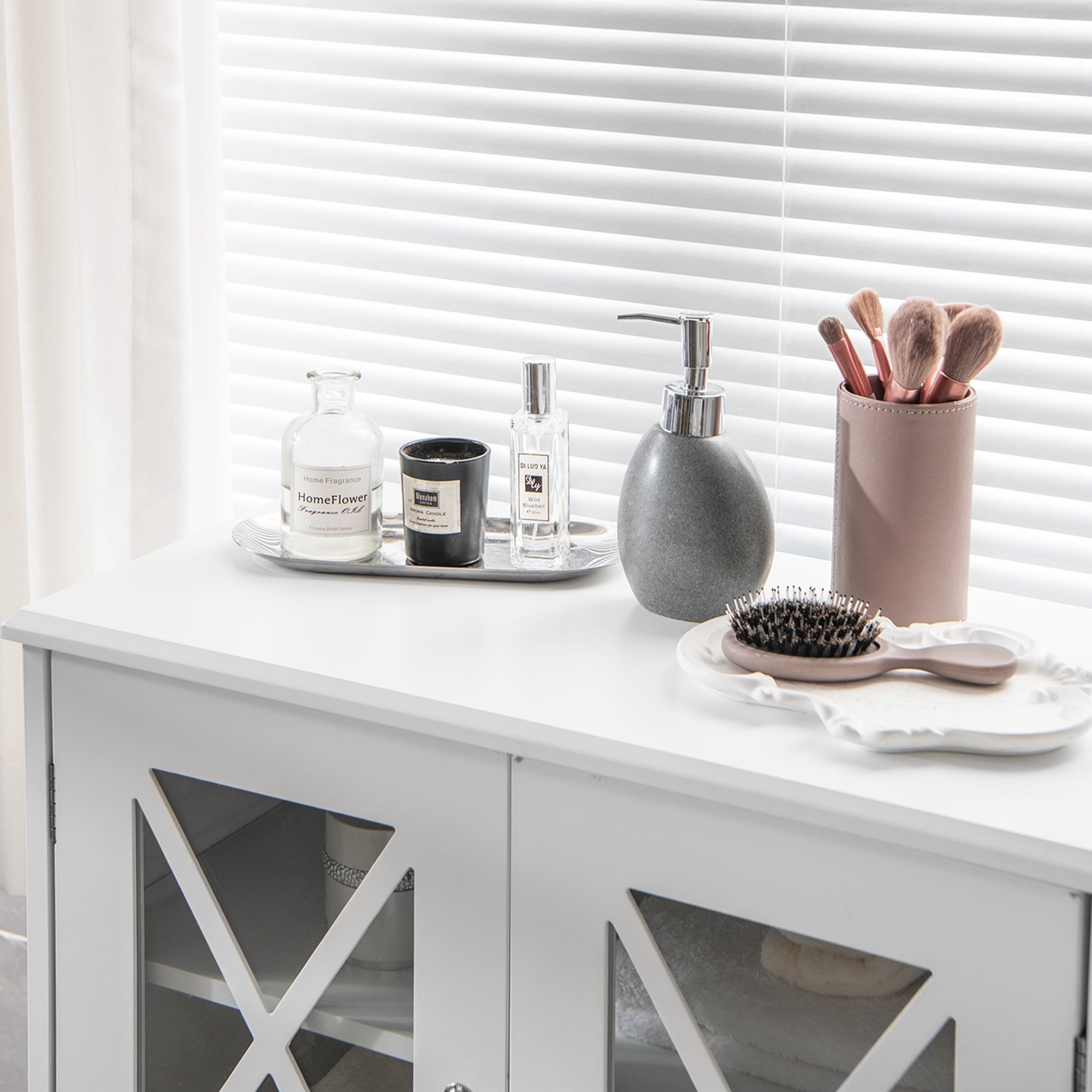 Bathroom Storage Cabinet Linen Storage Cabinet with Doors and Adjustable Shelves White - Image 6