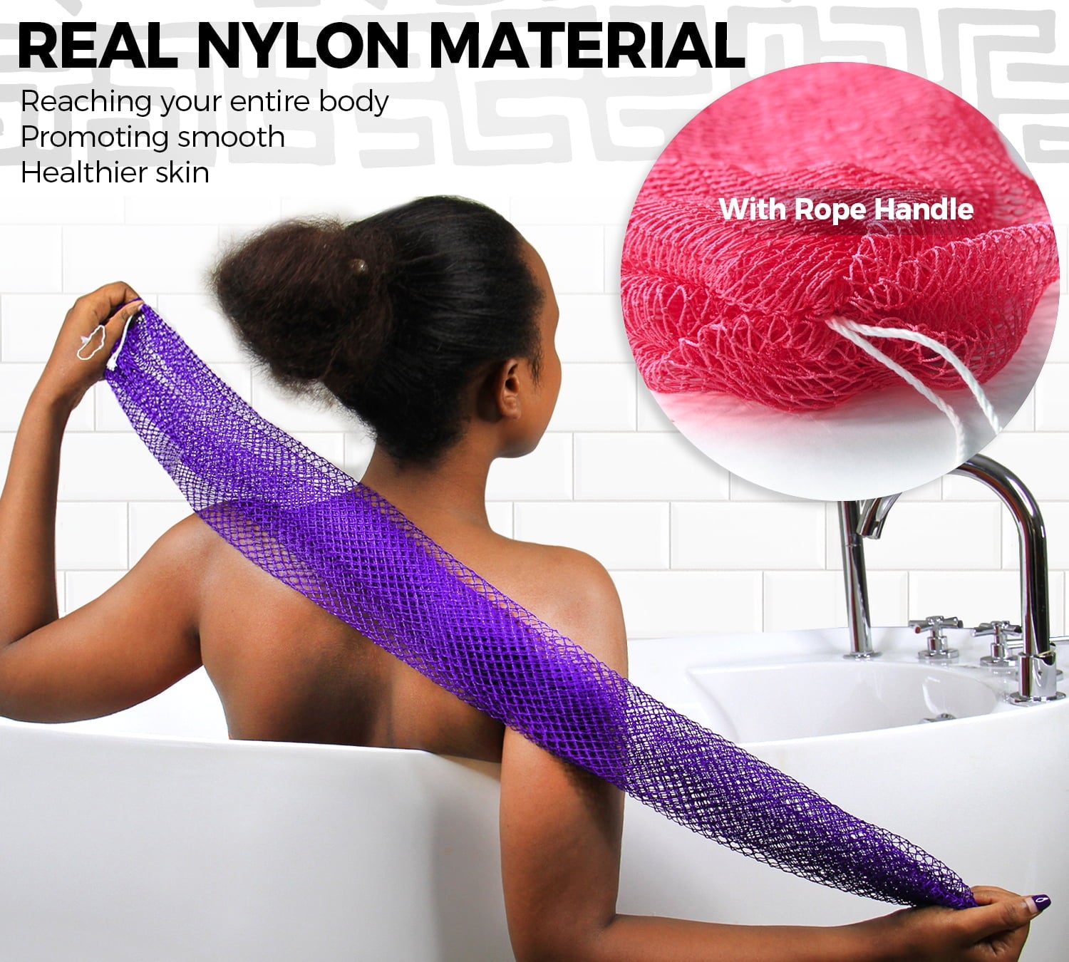 Authentic - 2 Pieces Real Exfoliating with Knots - Afro Scrubber Wash Cloths for Body Scrub Exfoliator Purple & Pink ... - Image 3