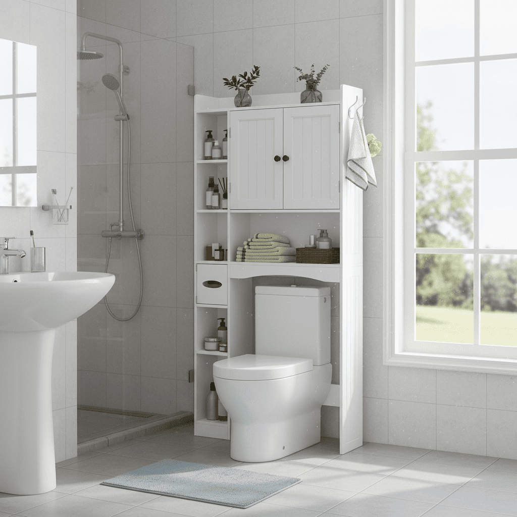 Aiho 66" H Over the Toilet Storage Cabinet with 2 Doors & Adjustable Shlef, Bathroom Organizer Above Toilet, Space Saver for Bathroom, Laund - Image 2