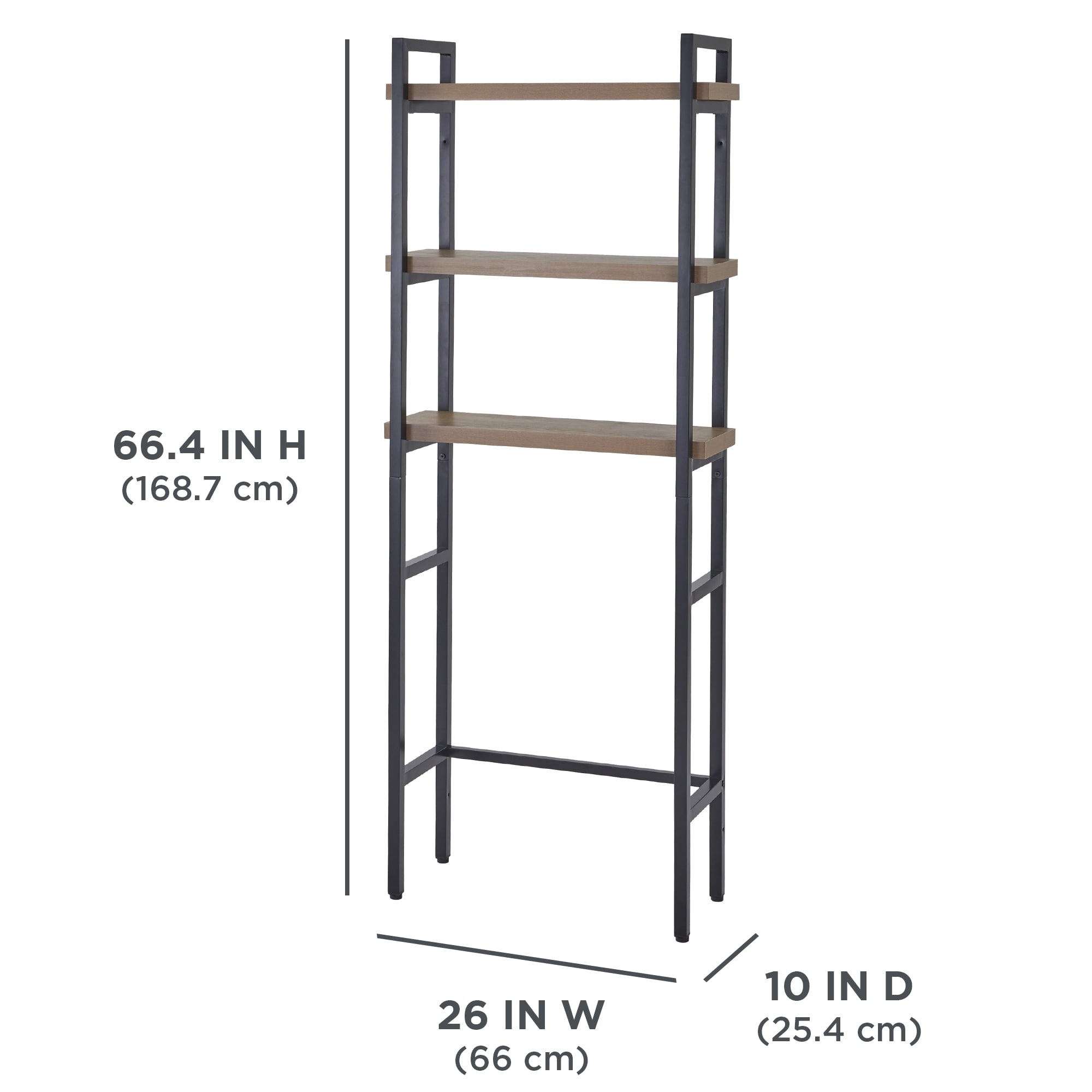 Jace 3-Shelf over-the-Toilet Rack with Black Frame and Oak Shelves - Image 4