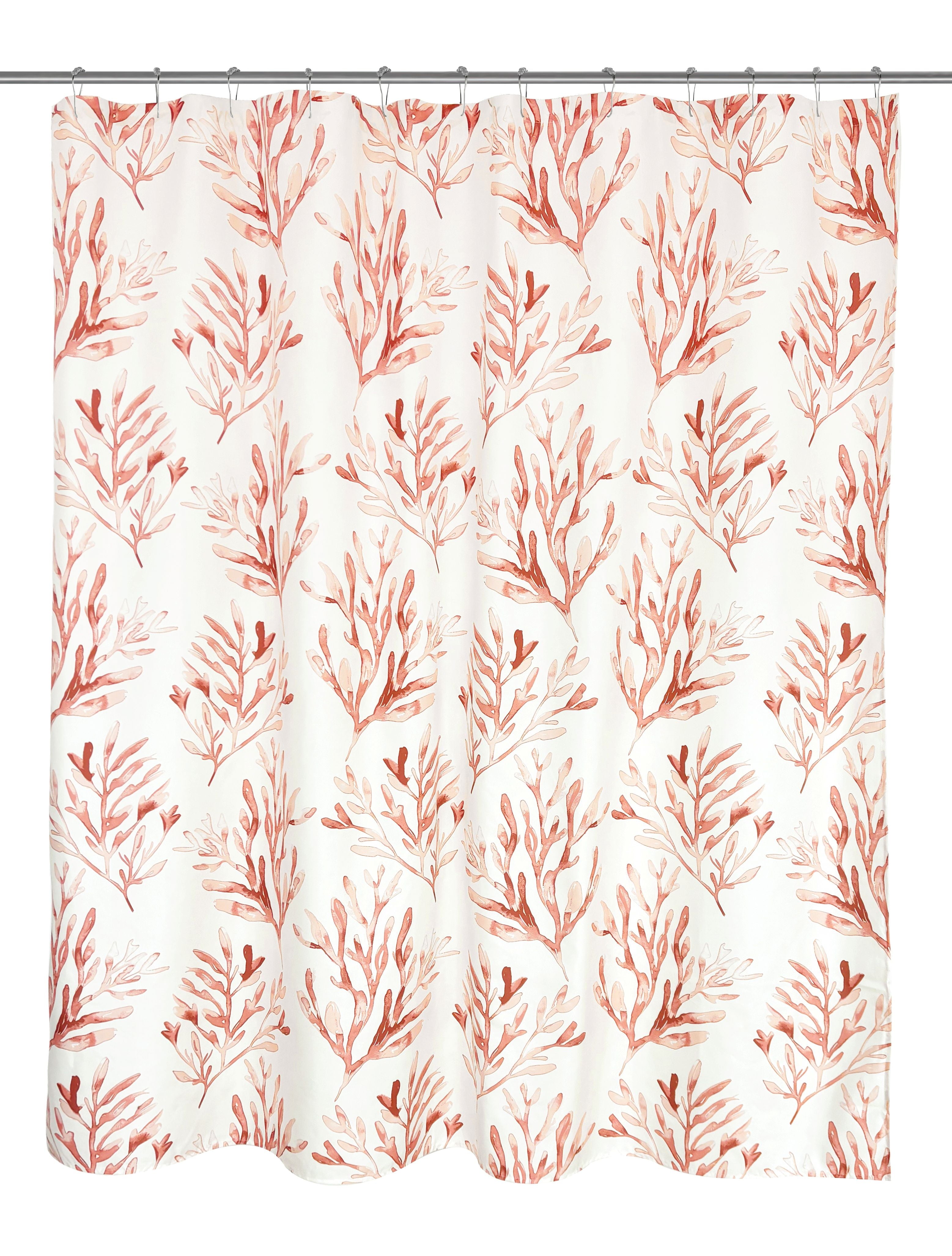 16-Piece Pink Coastal Botanical Shower Curtain Bathroom Set Fabric Curtain with Rug, Hooks, Soap Dispenser & Tray - Image 5