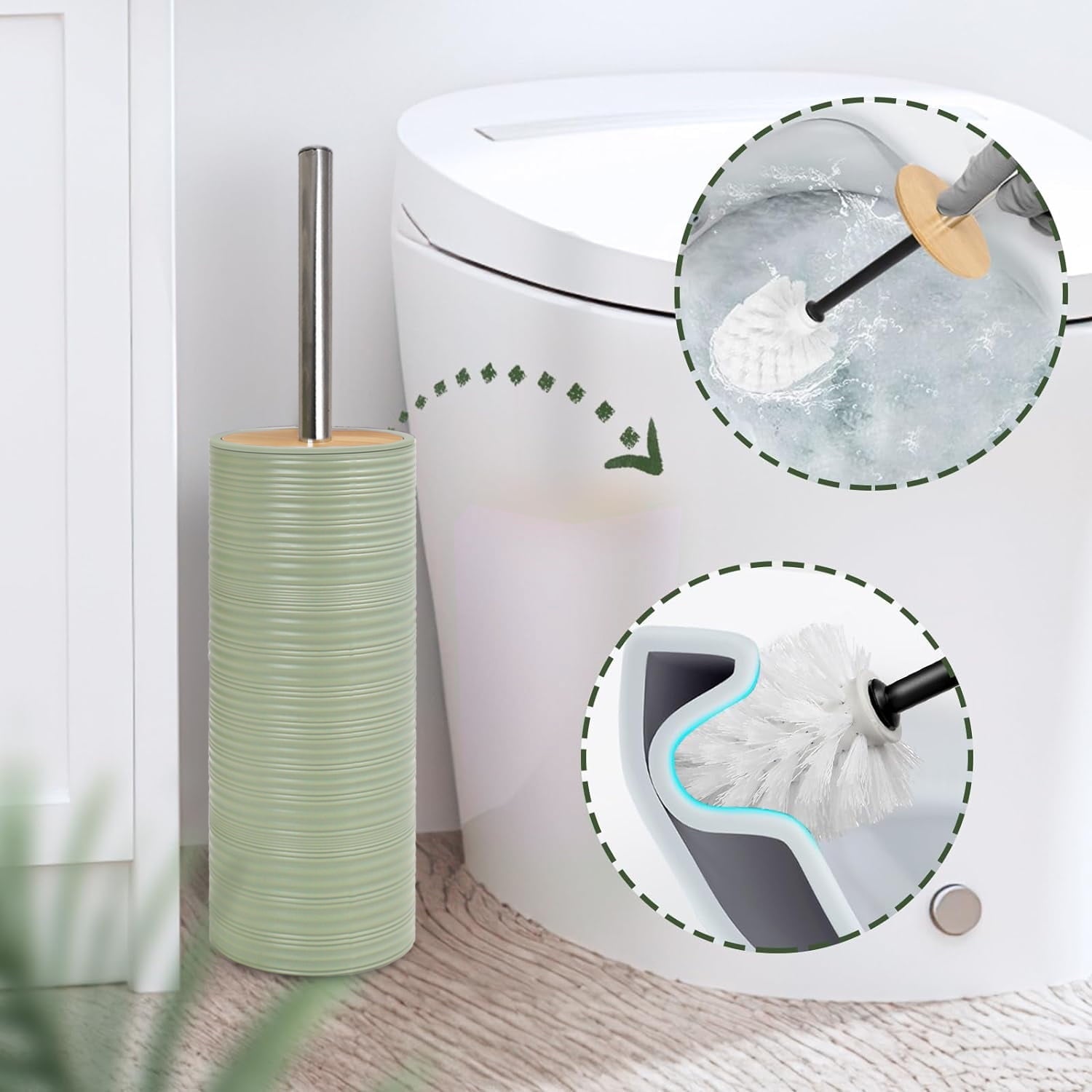 CERBIOR 6 Pcs Bamboo Bathroom Accessories Sets Irregular Stripe Design Complete Set Bathroom Decor Vanity Countertop Accessory Set, Green - Image 3