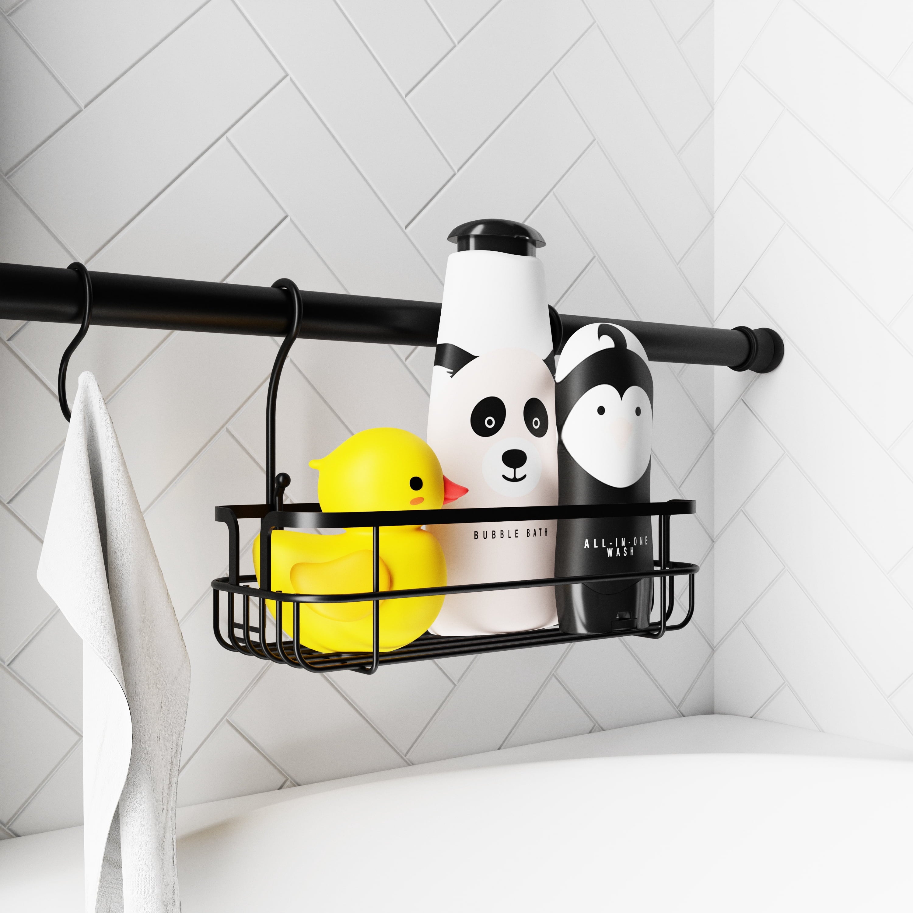 Steel Shower Caddy or Organizer for Bath, Pantry, Closet, Adjusts 26" - 76", Matte Black - Image 3